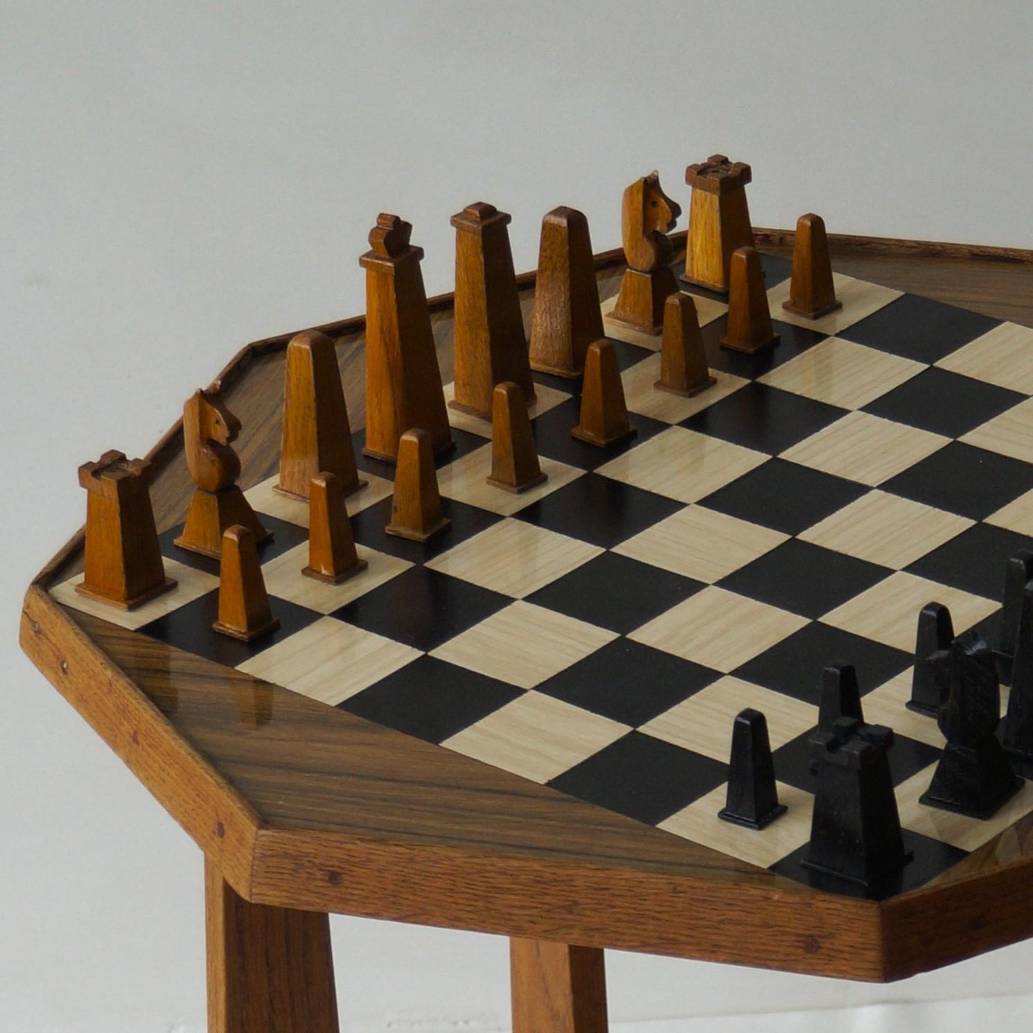 Dutch Art Deco octagonal chess table and chess set, ca. 1950s 6