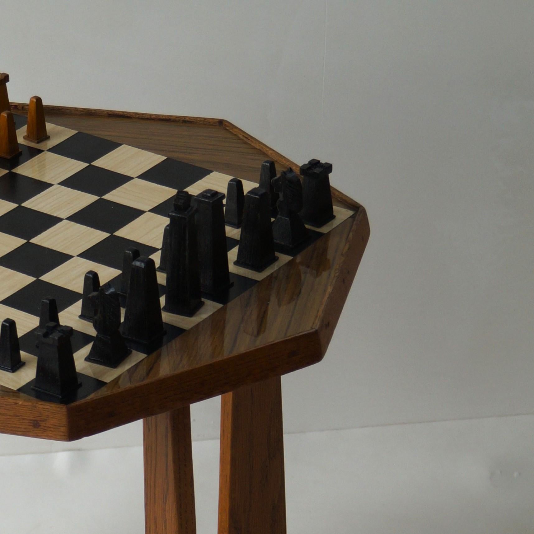 Dutch Art Deco octagonal chess table and chess set, ca. 1950s 7