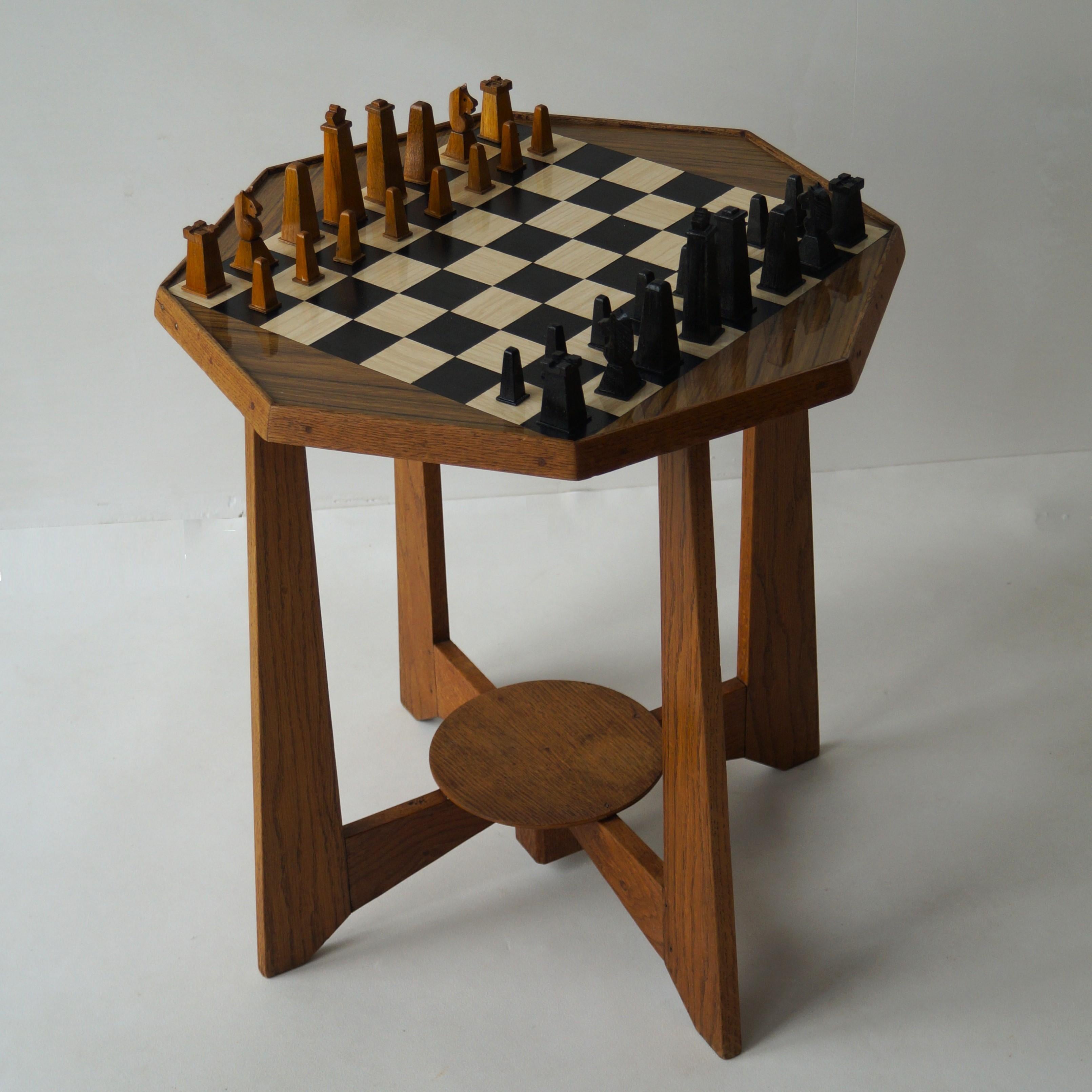art deco walnut chess set