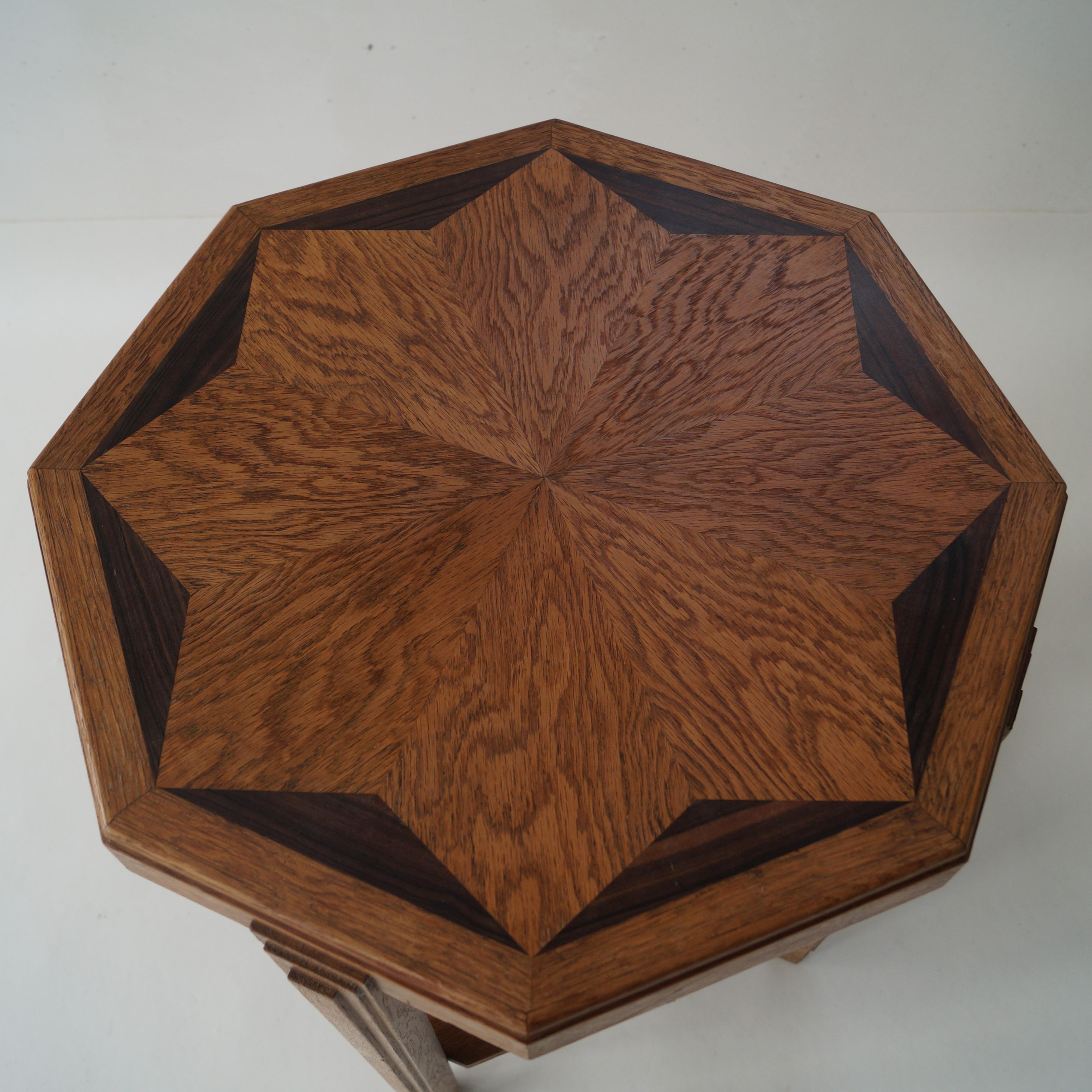 Dutch Art Deco Octagonal Side Table in oak and macassar, 1920s 4