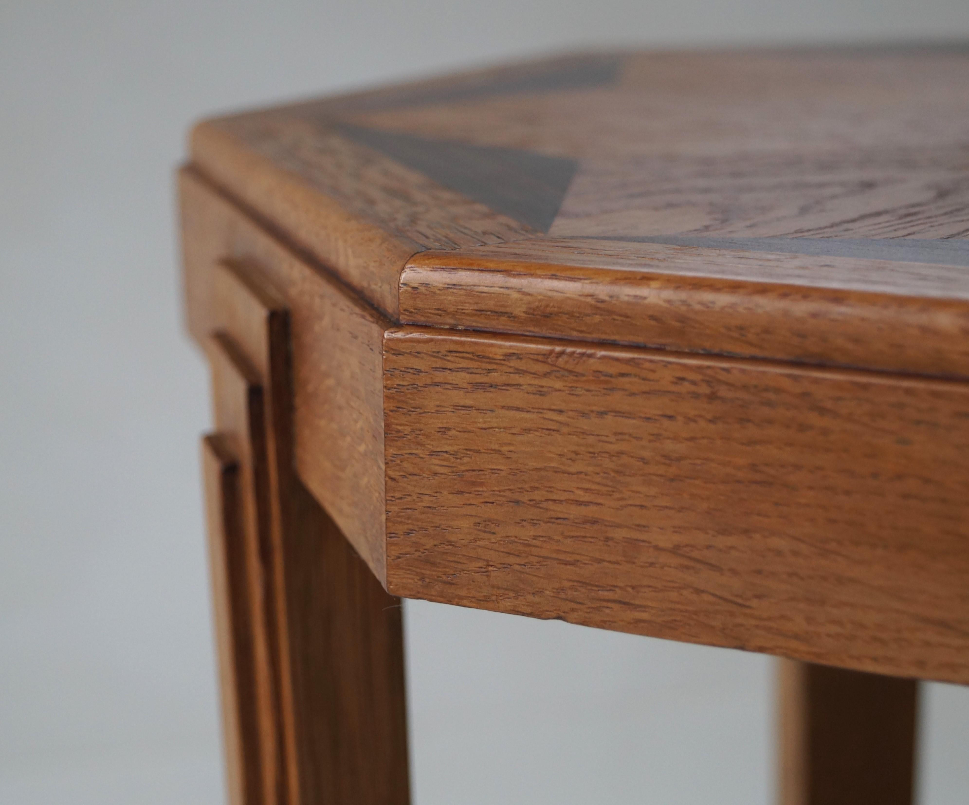 Dutch Art Deco Octagonal Side Table in oak and macassar, 1920s 8