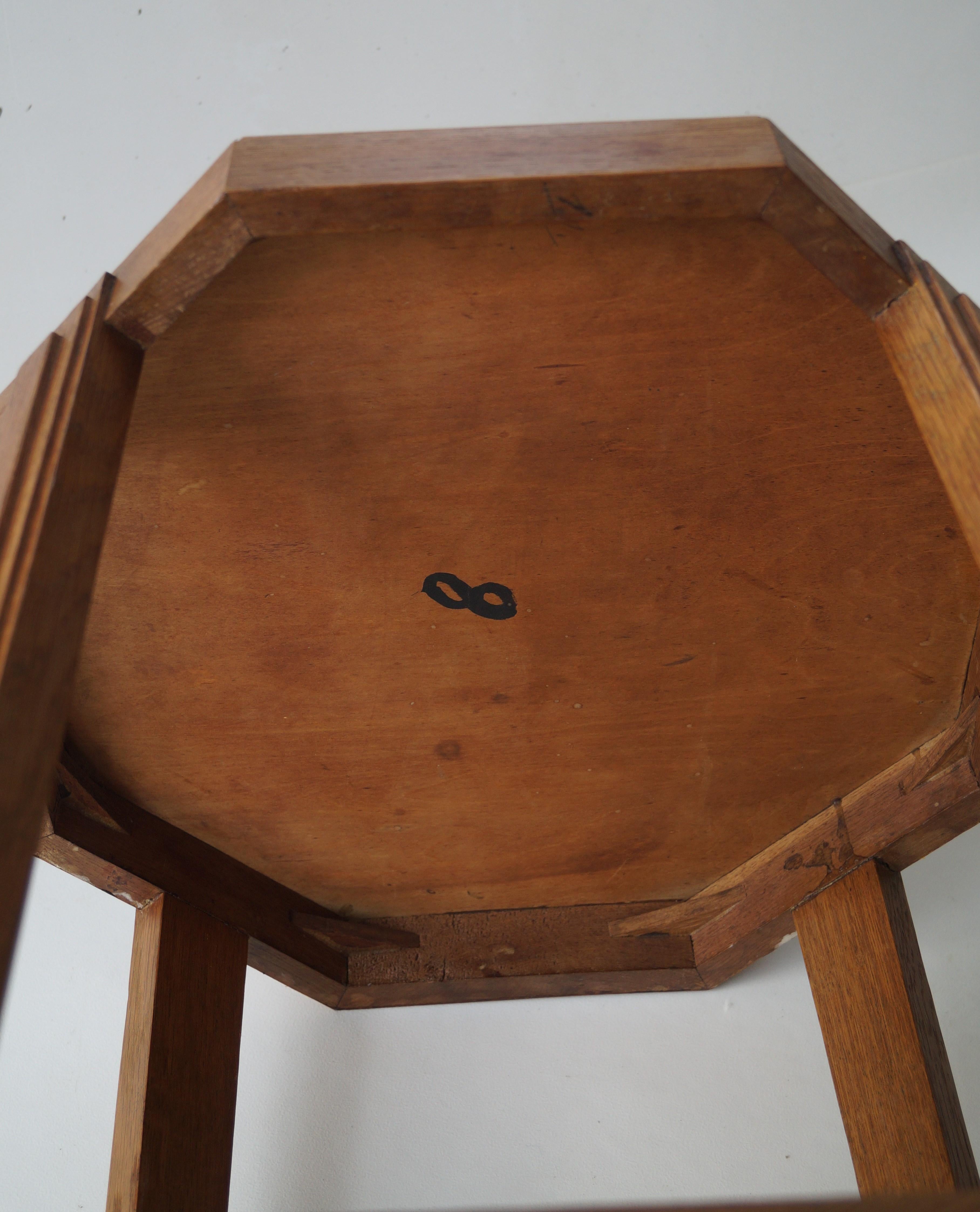 Dutch Art Deco Octagonal Side Table in oak and macassar, 1920s 10