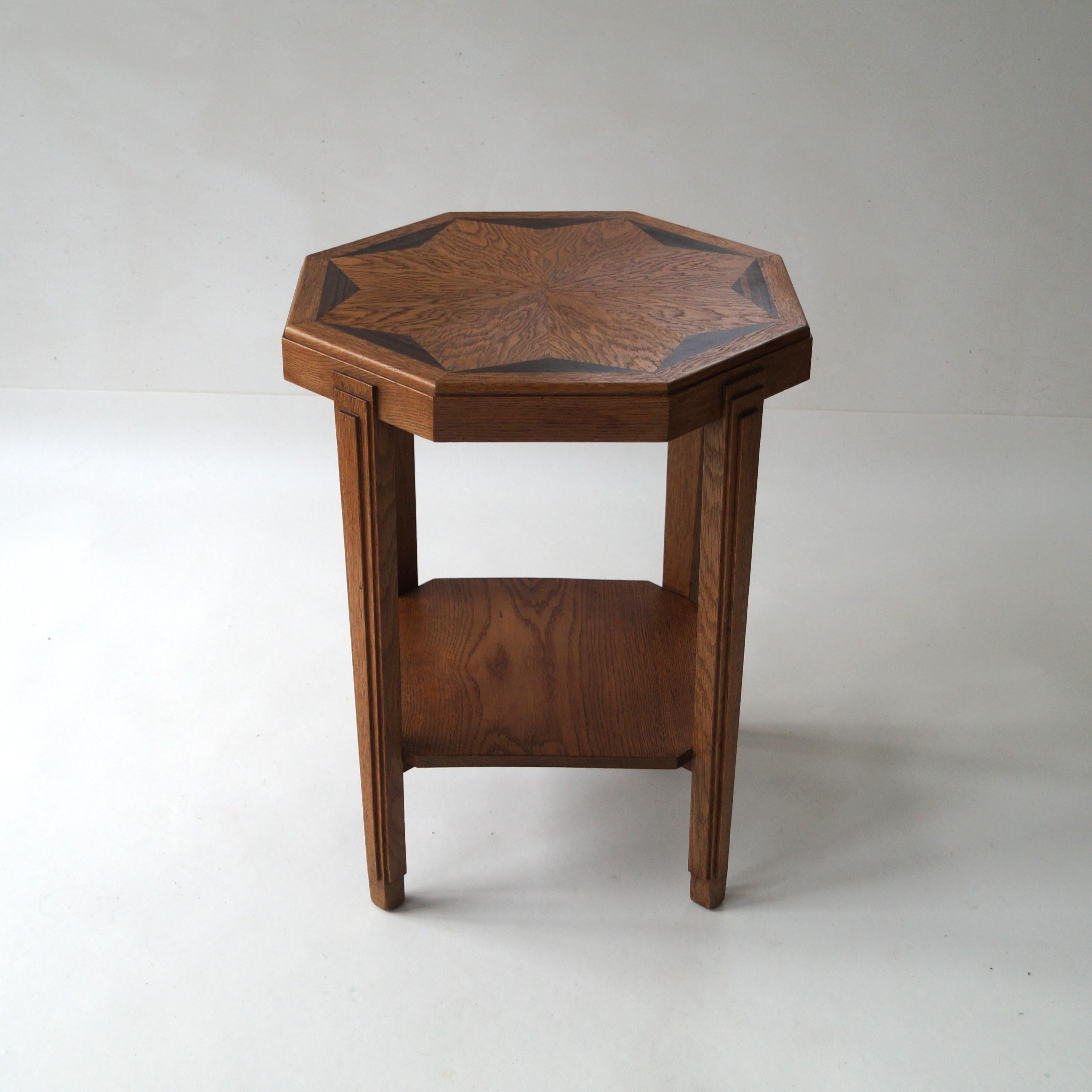Hand-Crafted Dutch Art Deco Octagonal Side Table in oak and macassar, 1920s