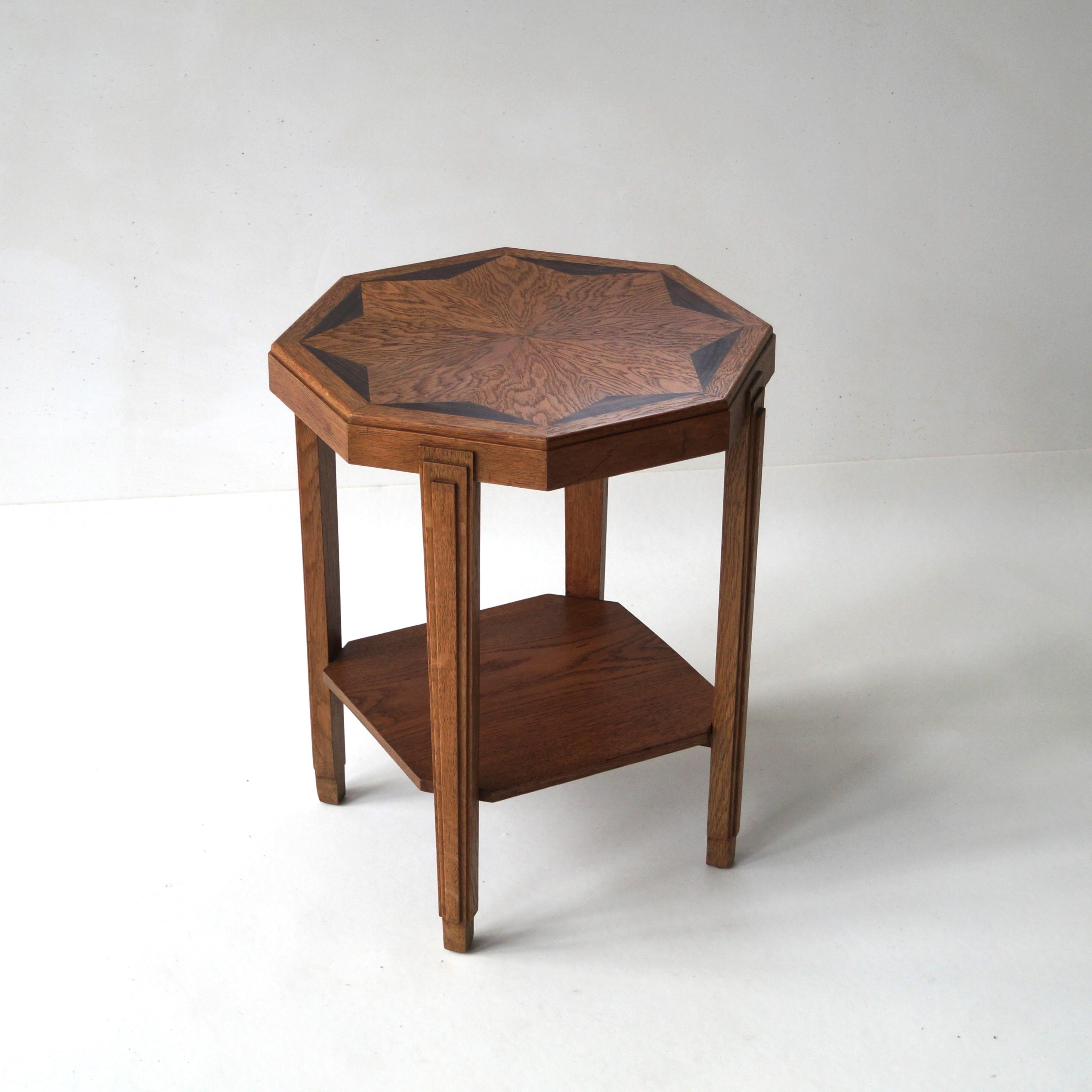 Dutch Art Deco Octagonal Side Table in oak and macassar, 1920s In Good Condition In EVERDINGEN, NL