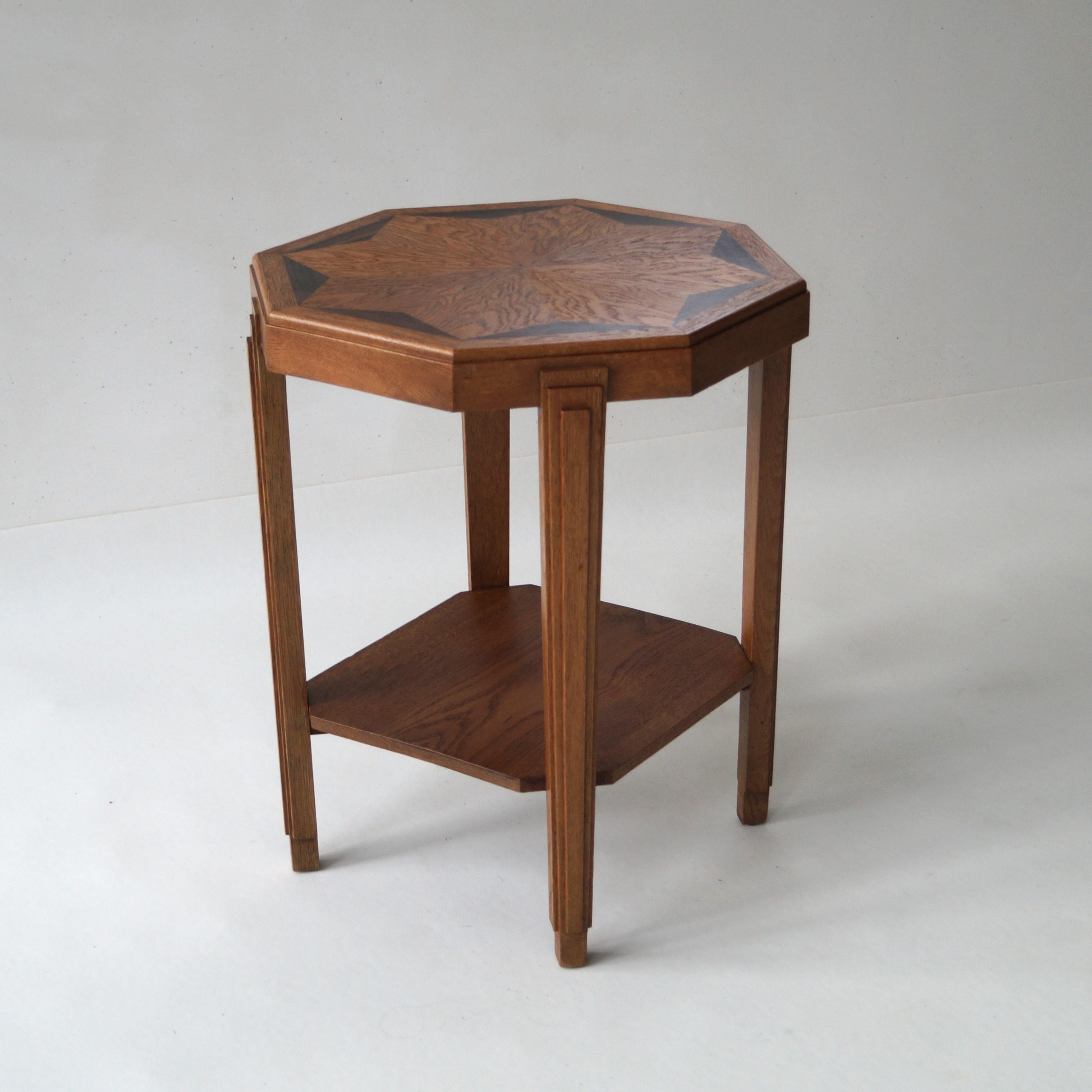 Early 20th Century Dutch Art Deco Octagonal Side Table in oak and macassar, 1920s