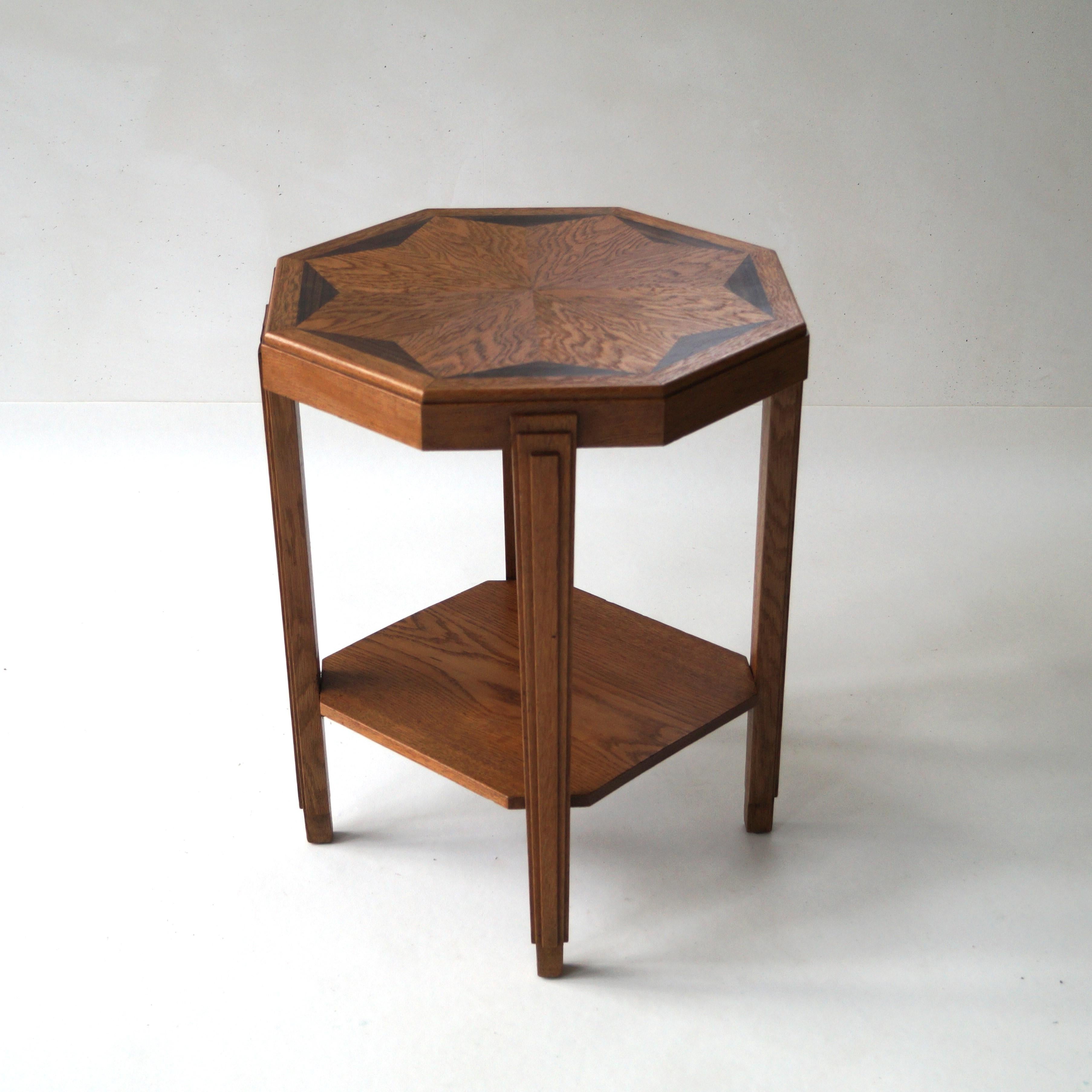 Oak Dutch Art Deco Octagonal Side Table in oak and macassar, 1920s