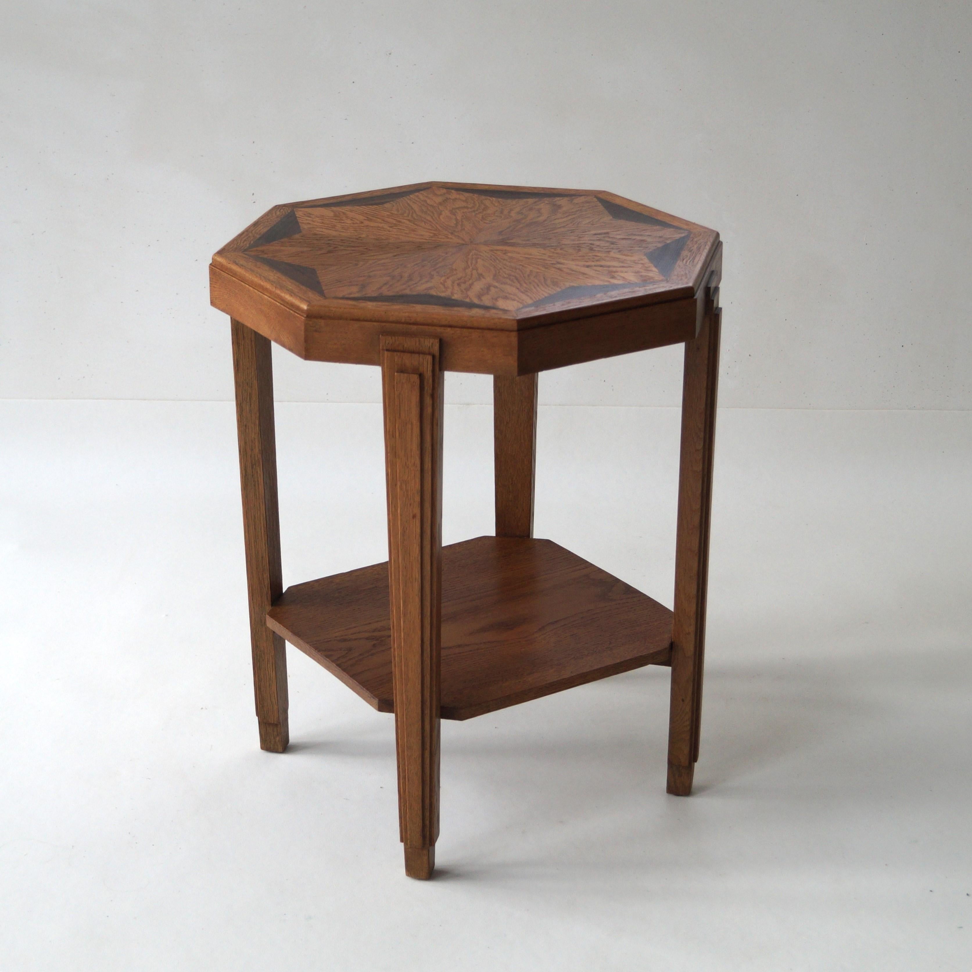 Dutch Art Deco Octagonal Side Table in oak and macassar, 1920s 1
