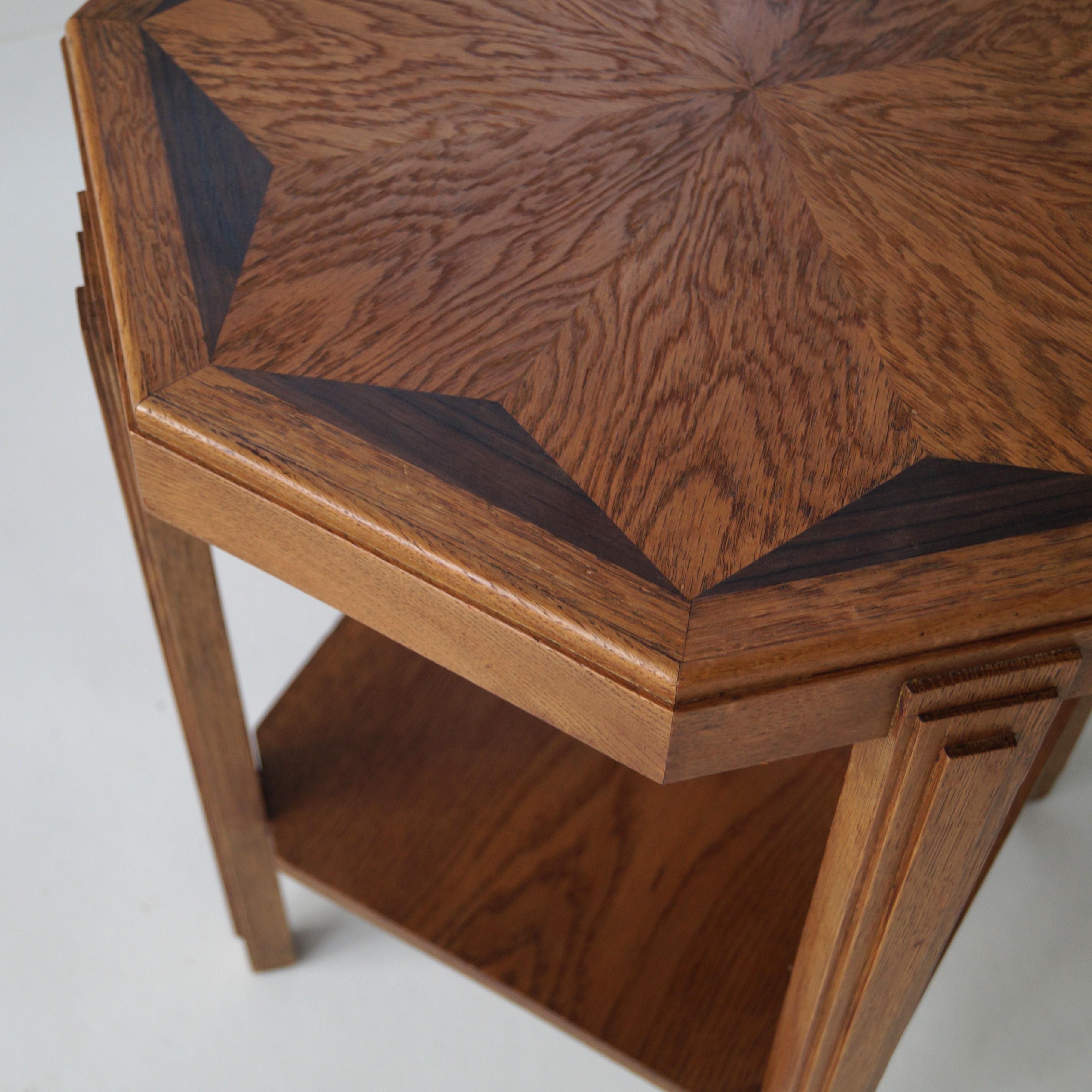 Dutch Art Deco Octagonal Side Table in oak and macassar, 1920s 2