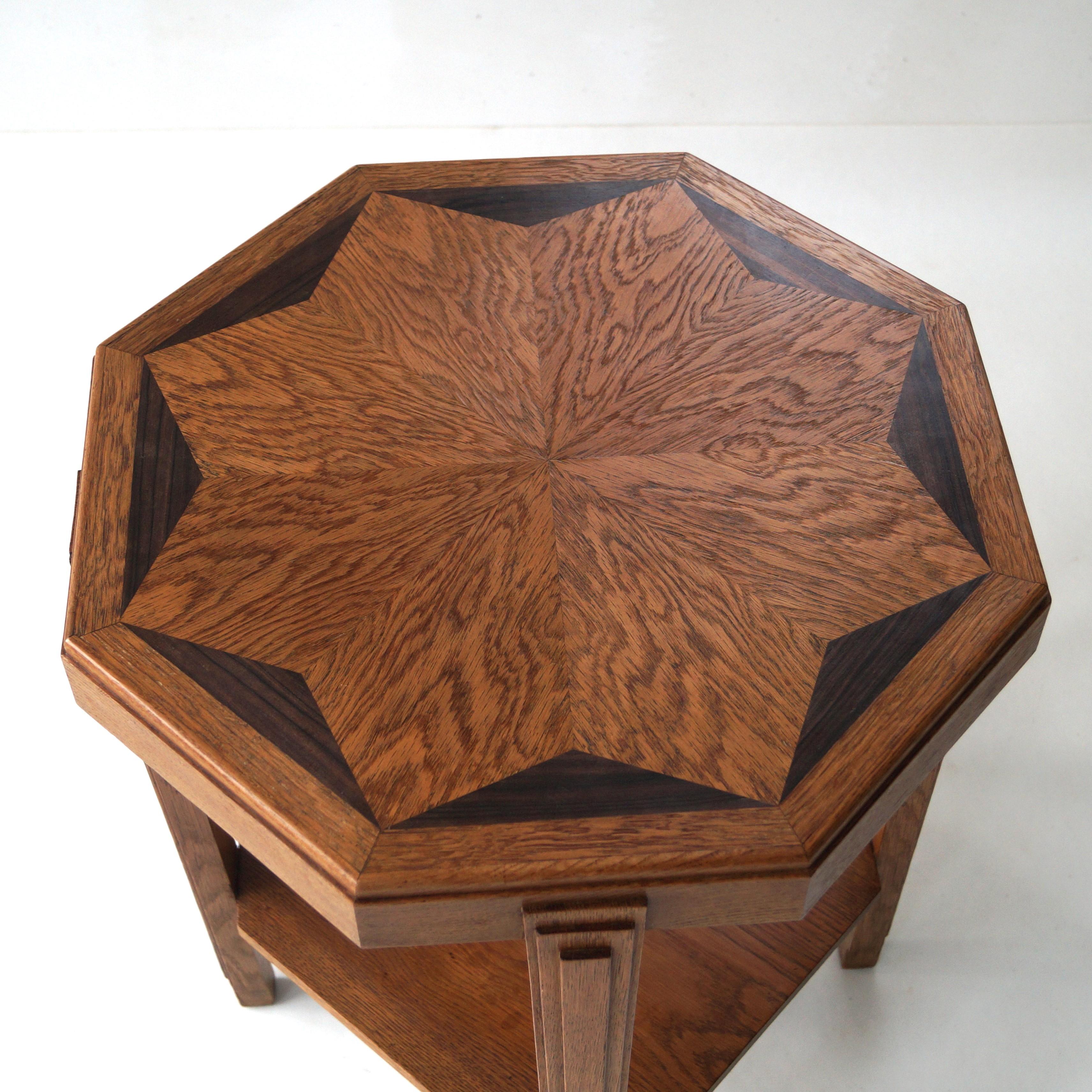 Dutch Art Deco Octagonal Side Table in oak and macassar, 1920s 3