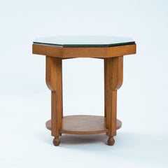 Mesa auxiliar octogonal Art Decó holandesa de roble y ébano, años 20