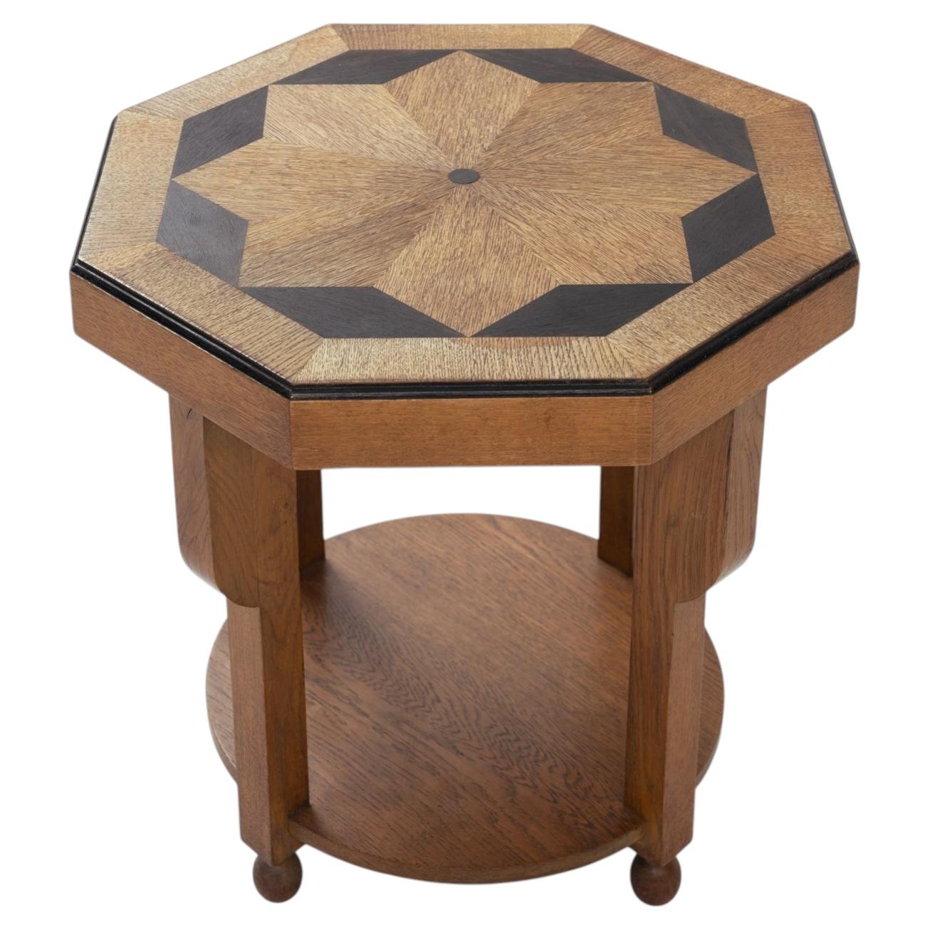 Dutch Art Deco octagonal sidetable in oak and ebony, 1920s