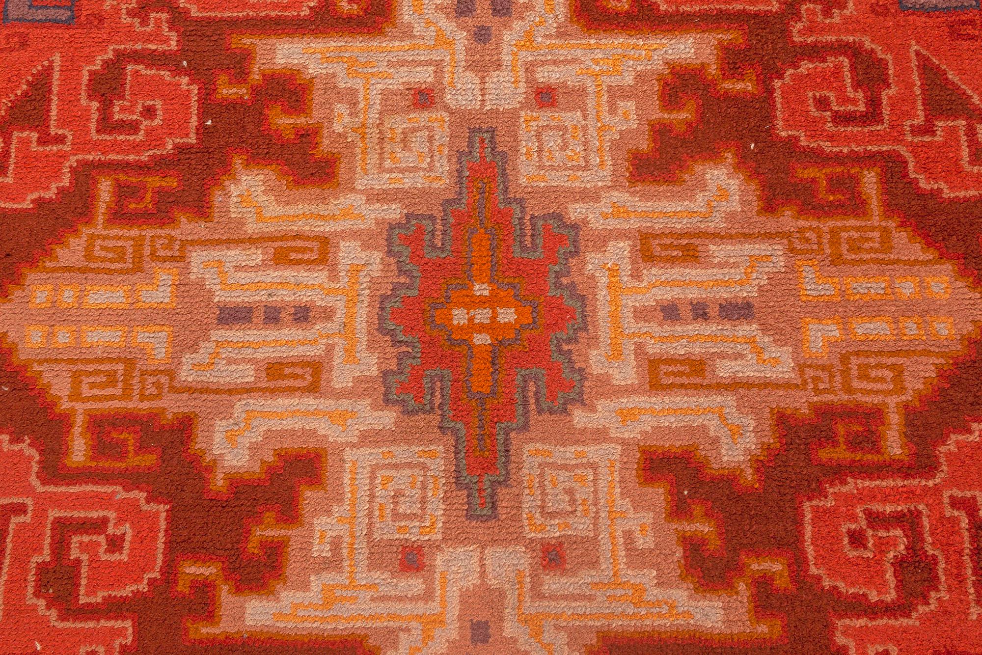 Dutch Art Deco Purple, Beige, Burgundy, Orange Hand Knotted Rug by Jaap Gidding
Size: 12'5