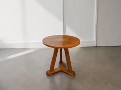 Dutch Art Deco Round Side Table, Oak, Tripod Column Base, 1930s