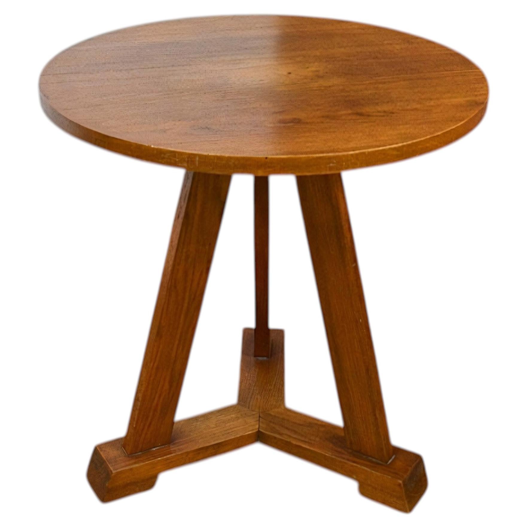 Dutch Art Deco Round Side Table, Oak, Tripod Column Base, 1930s