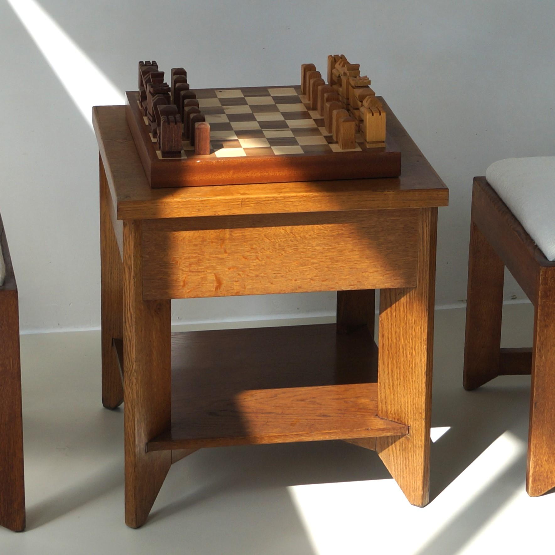 Dutch Art Deco set up of table and chairs (by H.Wouda for Pander) and chess set 2
