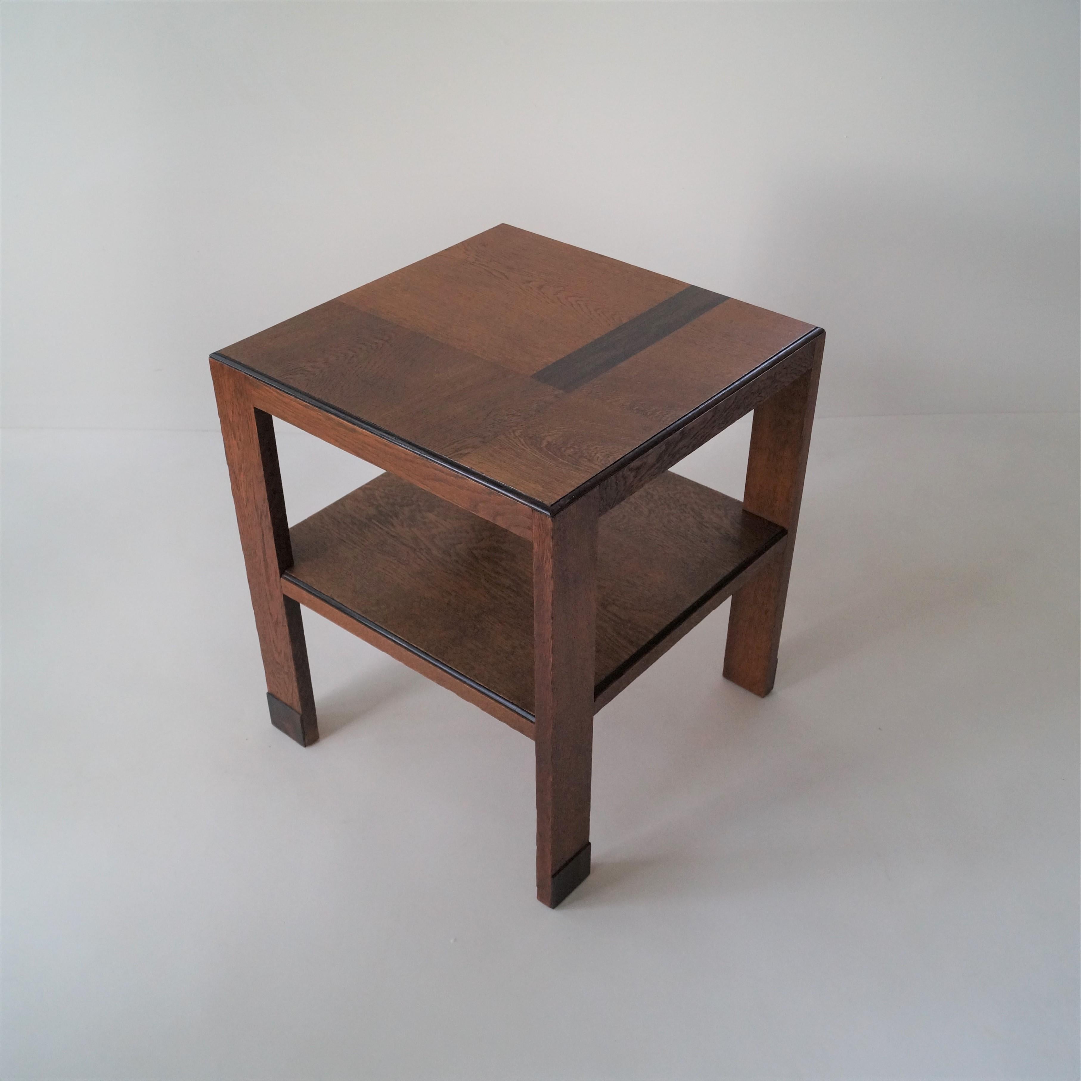 Two tier coffee or side table with a modernist/geometric design from Dutch Art Deco era, ca. 1920. Designed by P.E.L. Izeren for De Genneper Molen. The style is called ''Haagse School'' (The Hague School), which stands for the luxurious and modern