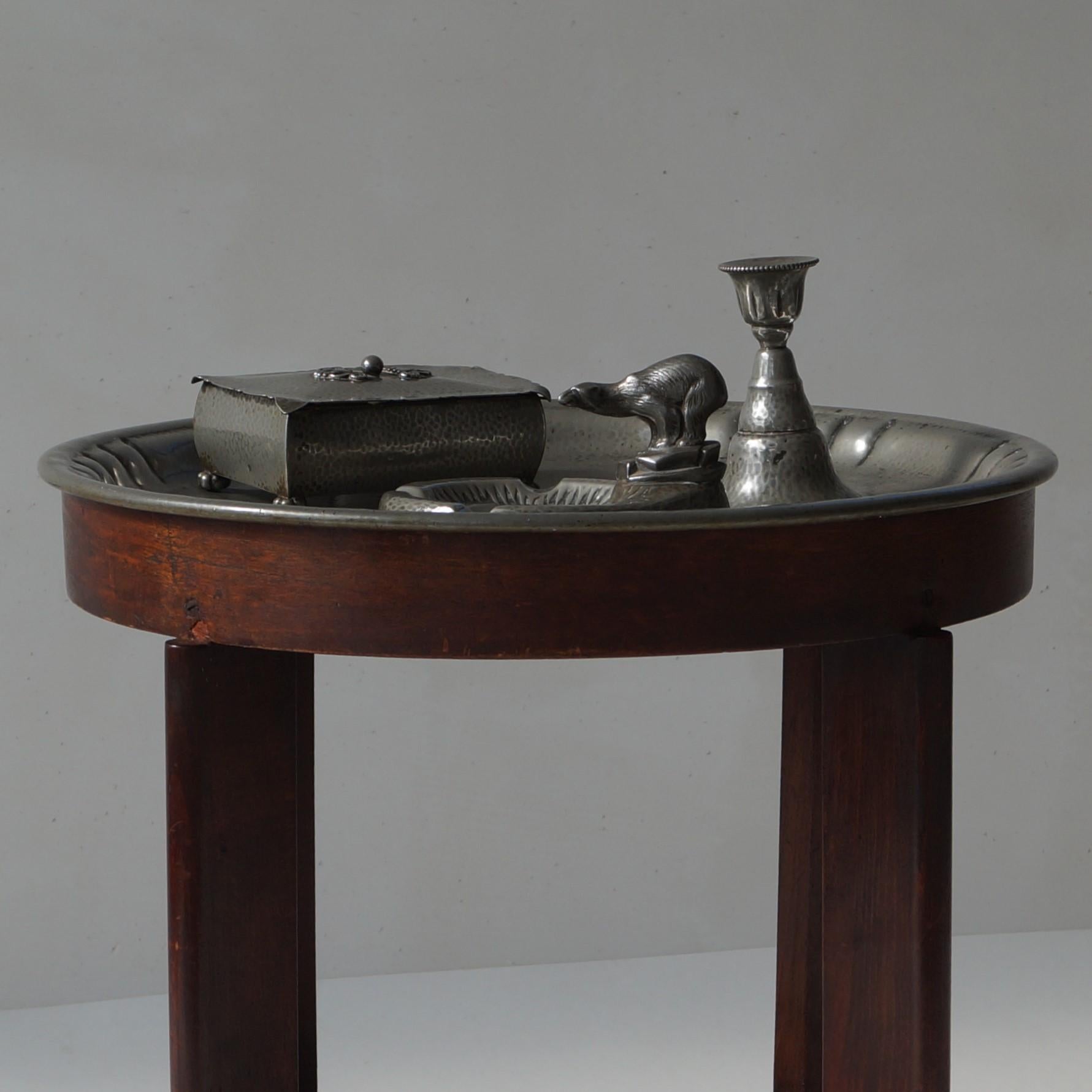 Dutch Art Deco smokers' table with pewter top and accessories, 1930s 5