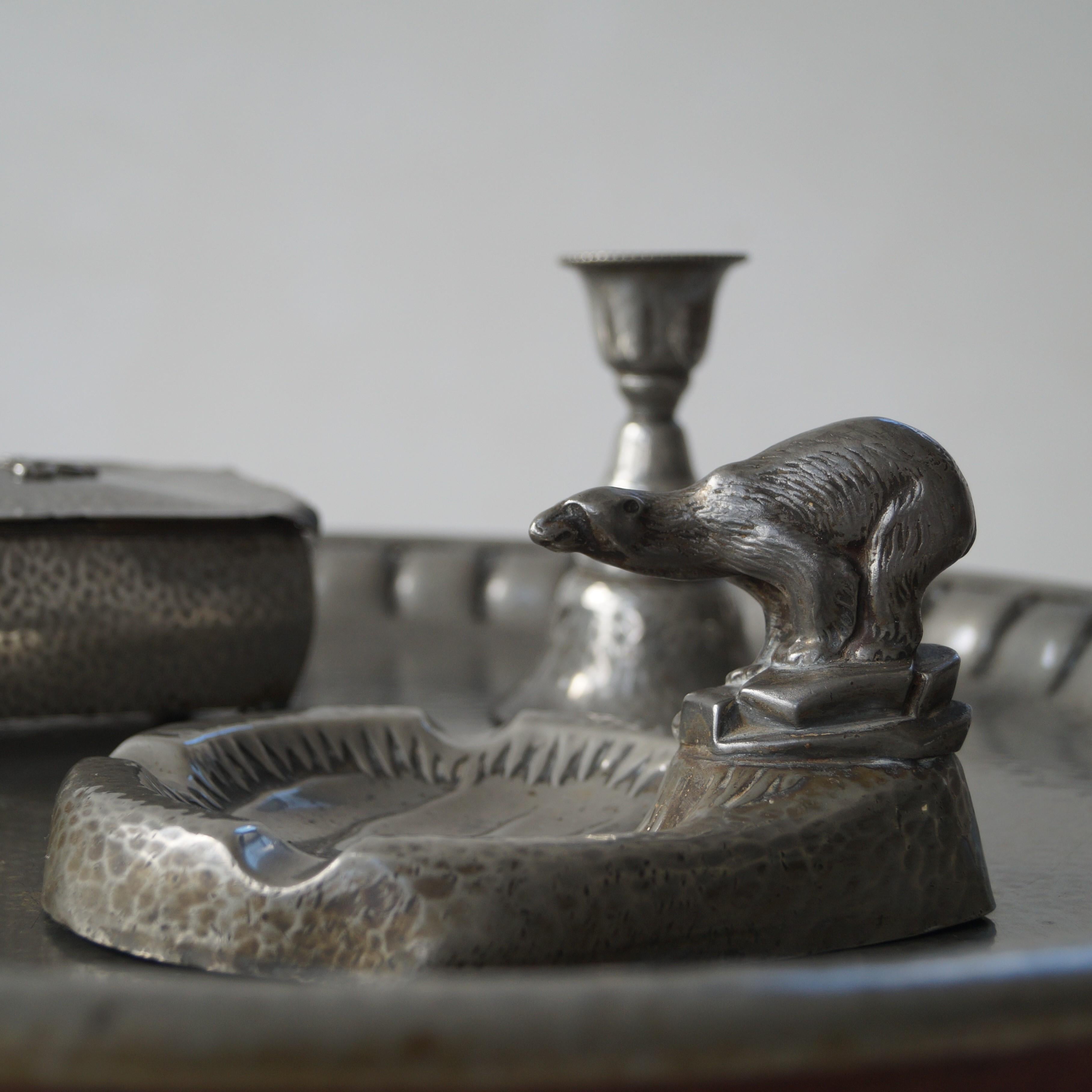 Dutch Art Deco smokers' table with pewter top and accessories, 1930s 7