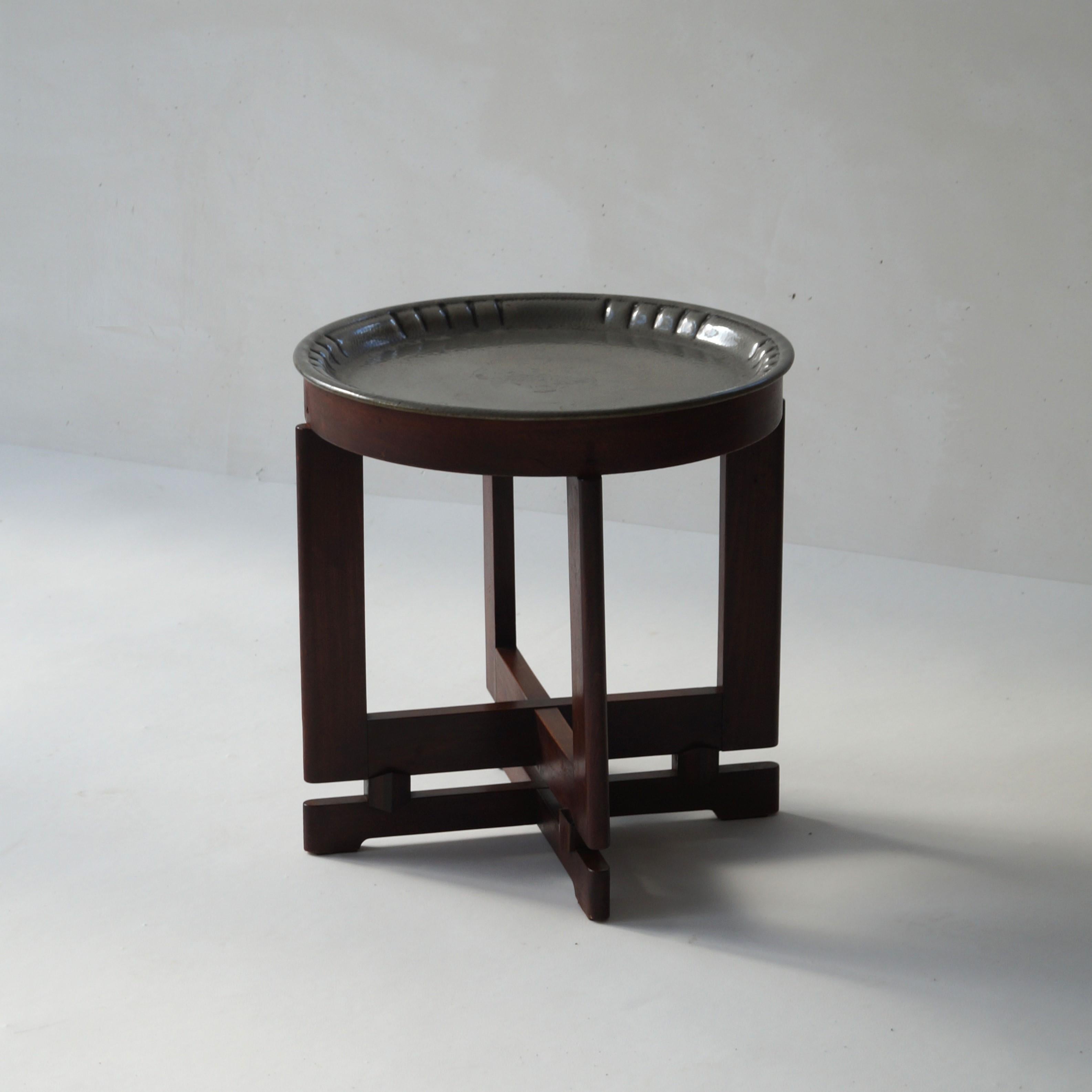 Dutch Art Deco smokers' table with pewter top and accessories, 1930s 10