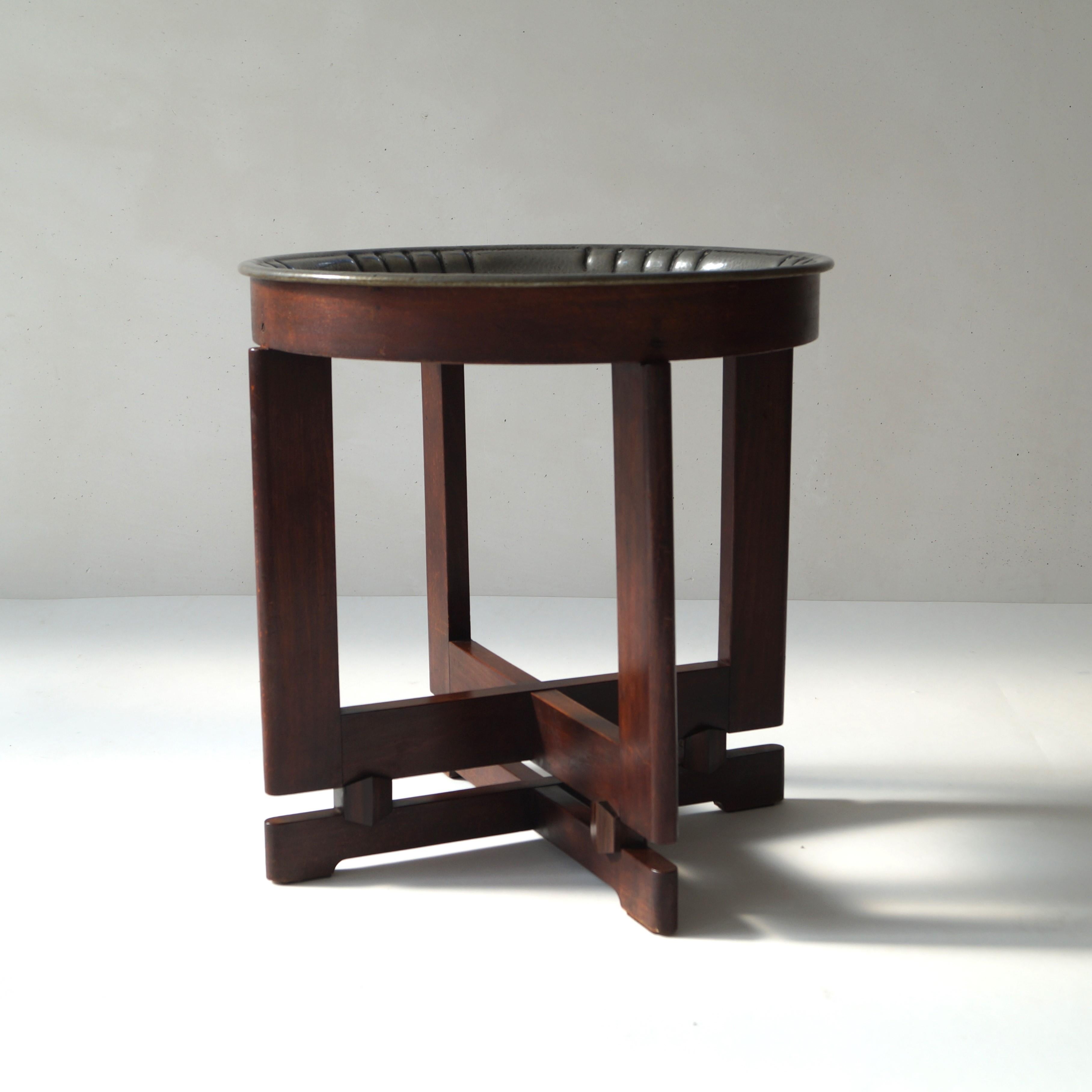 Mid-20th Century Dutch Art Deco smokers' table with pewter top and accessories, 1930s