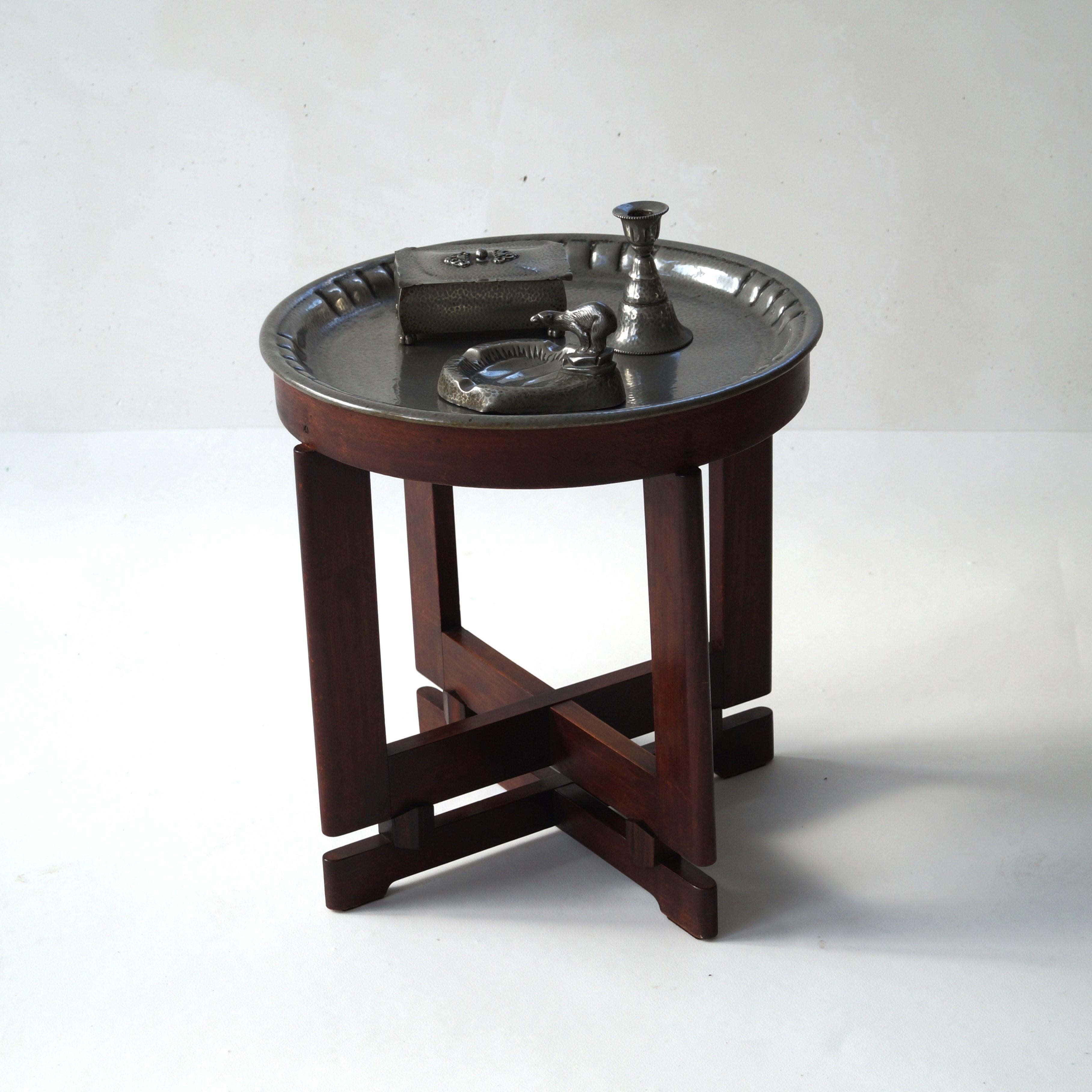 Dutch Art Deco smokers' table with pewter top and accessories, 1930s 2