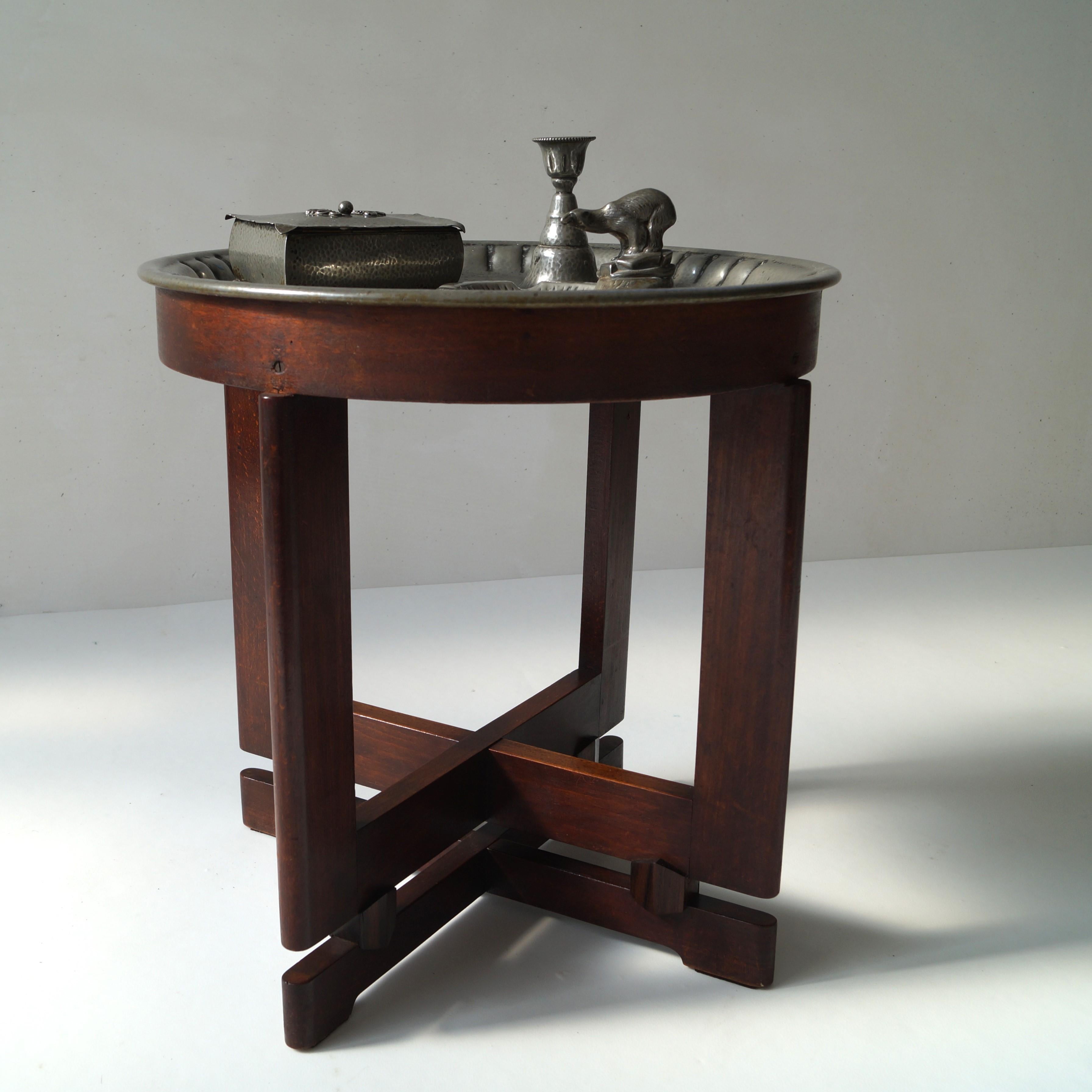 Dutch Art Deco smokers' table with pewter top and accessories, 1930s 3