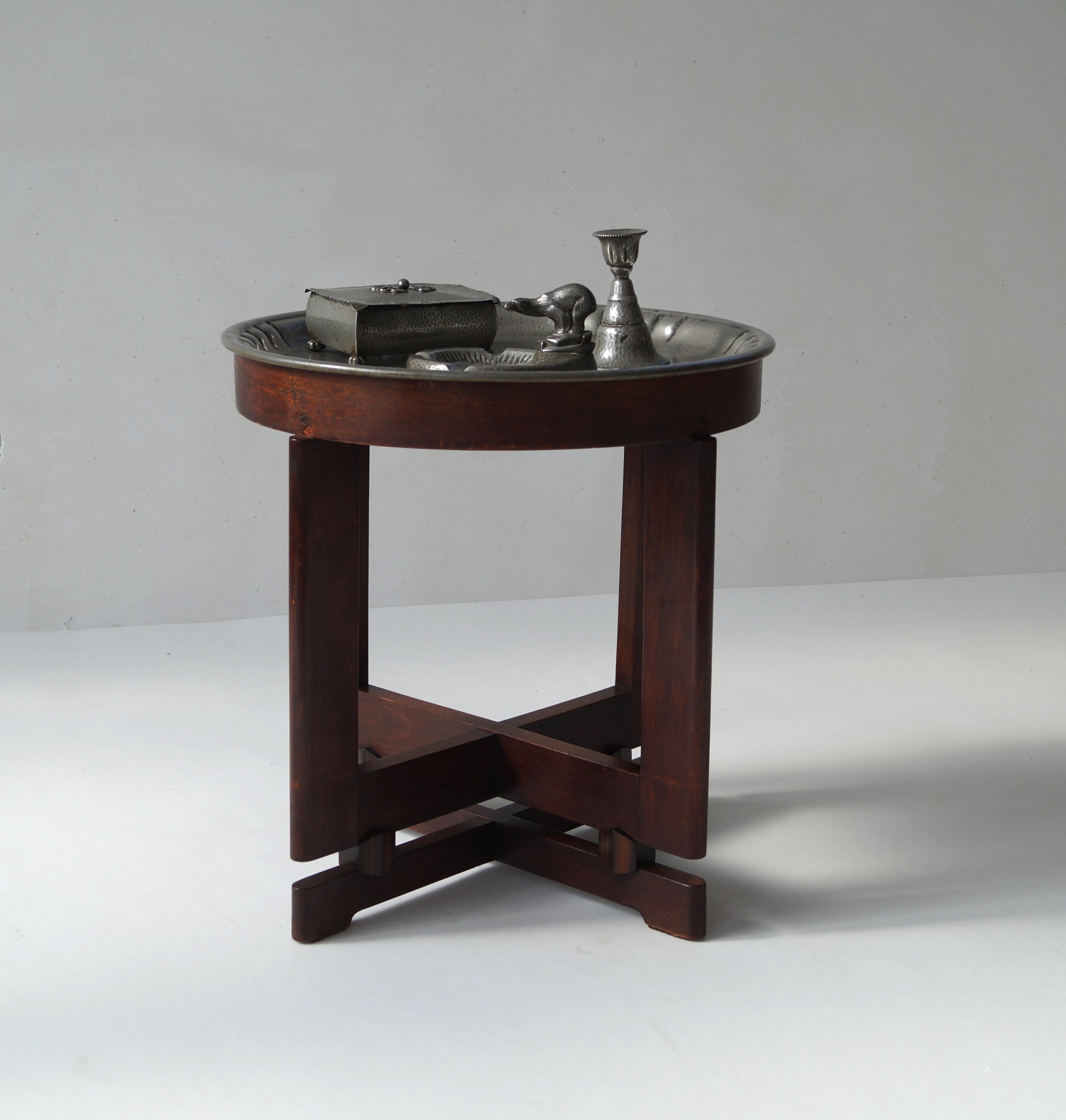 Dutch Art Deco smokers' table with pewter top and accessories, 1930s 4