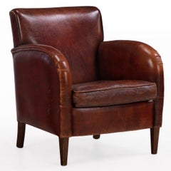 Dutch Art Deco Style Leather Club Chair, C. 1960.