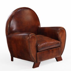 Dutch Art Deco Style Leather Club Chair with Matching Ottoman