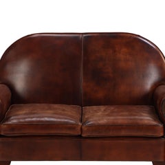 Dutch Art Deco Style Leather Loveseat, 1930s Modernist Form