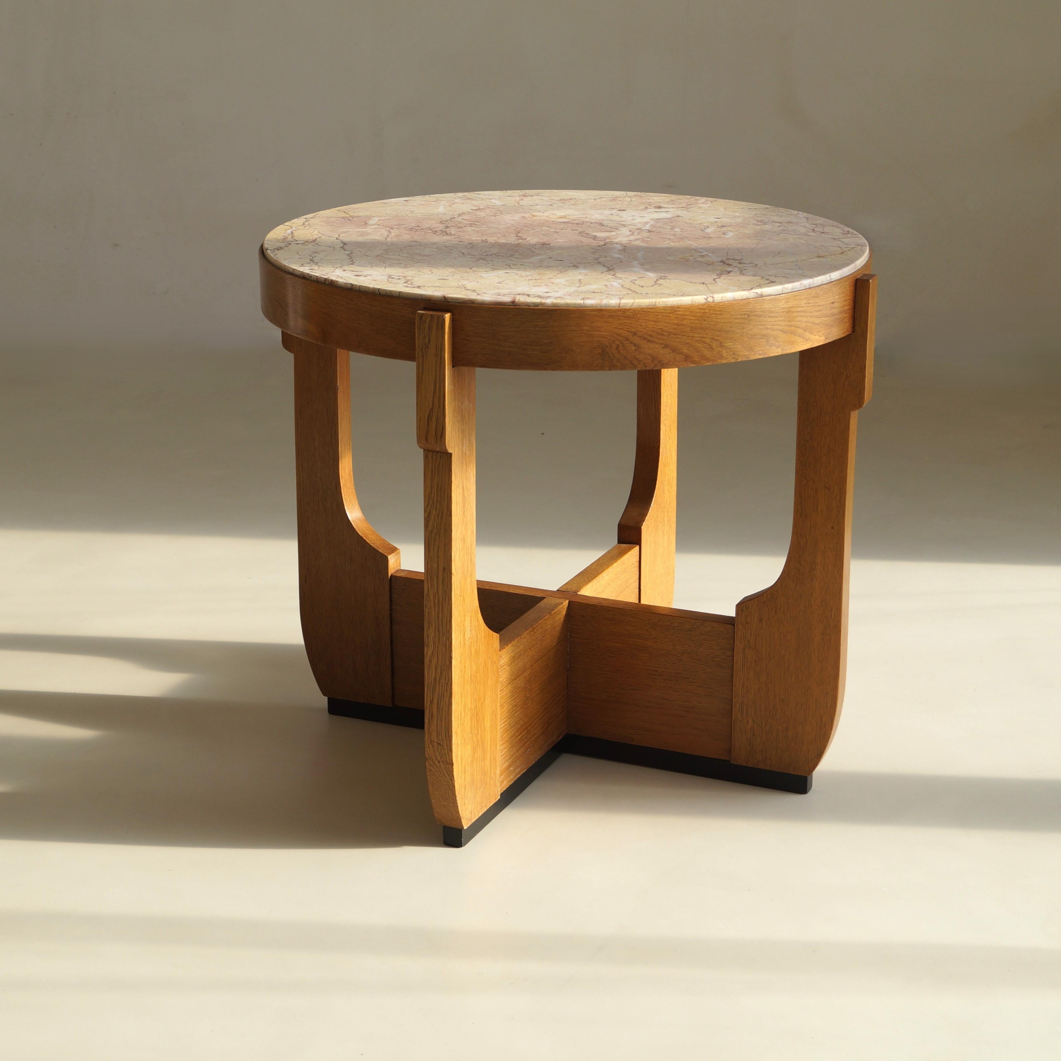 Marbre de Brescia Table basse hollandaise Art déco de l'école de La Haye avec plateau en marbre, années 1920 en vente