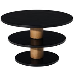 Dutch Art Deco Tiered Coffee Table in Black Lacquered Wood