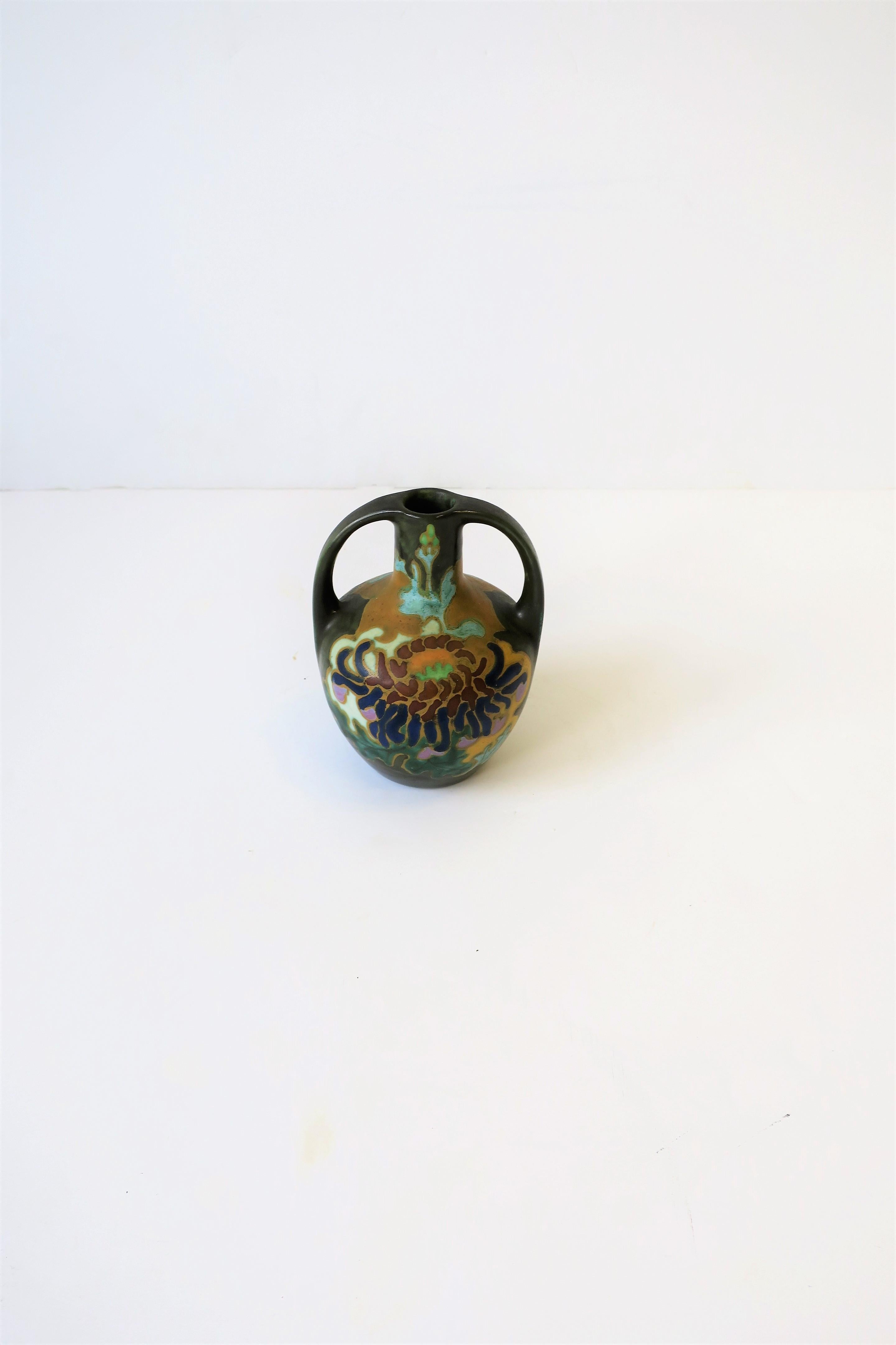 Hand-Painted Dutch Art Nouveau Amphora Matte Pottery Vase