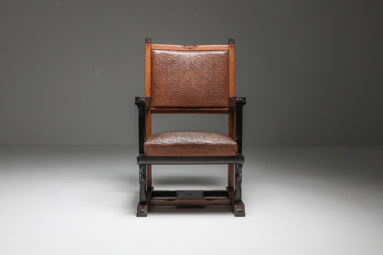 Museum quality Lion Cachet armchair.

This piece is made of oak, Macassar ebony and rosewood with beautiful wood carved details.
Inspired by animalism and the former Dutch colony Indonesia.

Lion Cachet, 1864-1945, was among the very first in