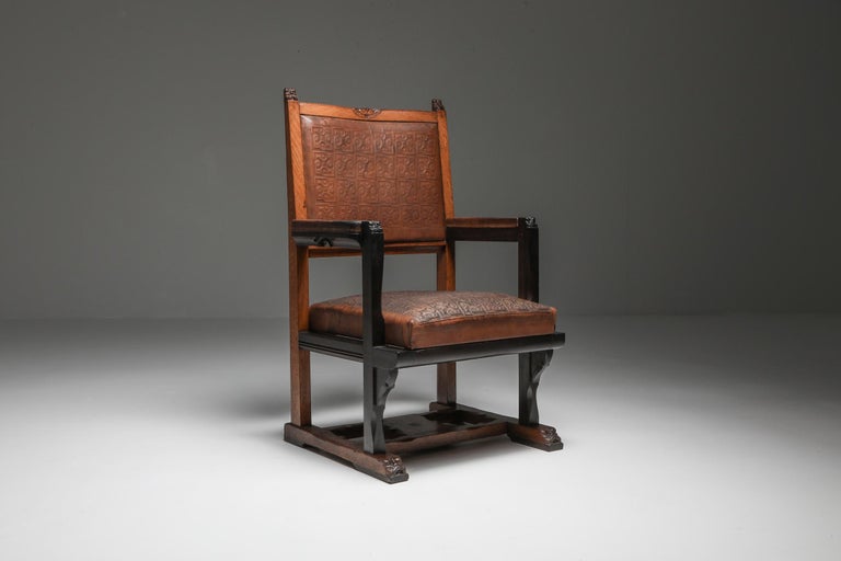 Leather Dutch Art Nouveau Amsterdam School Armchair by Lion Cachet For Sale
