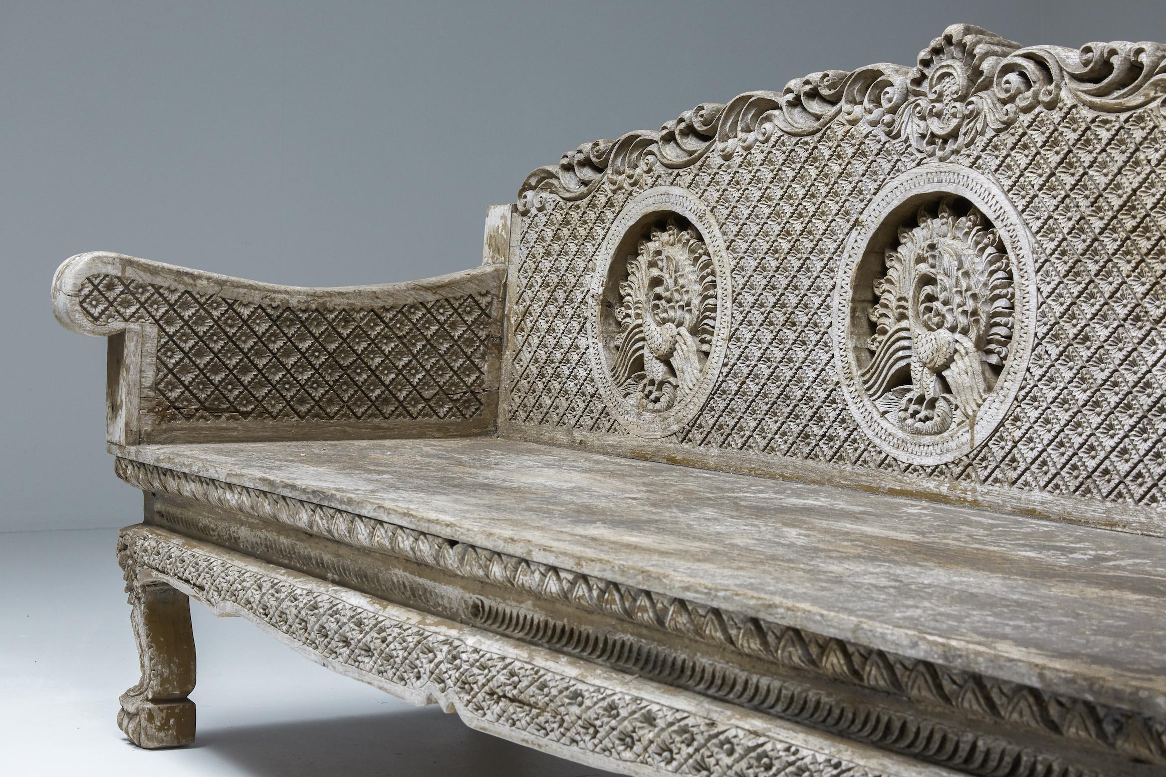 Hand Carved Wooden Bench, France, 1890s For Sale 1