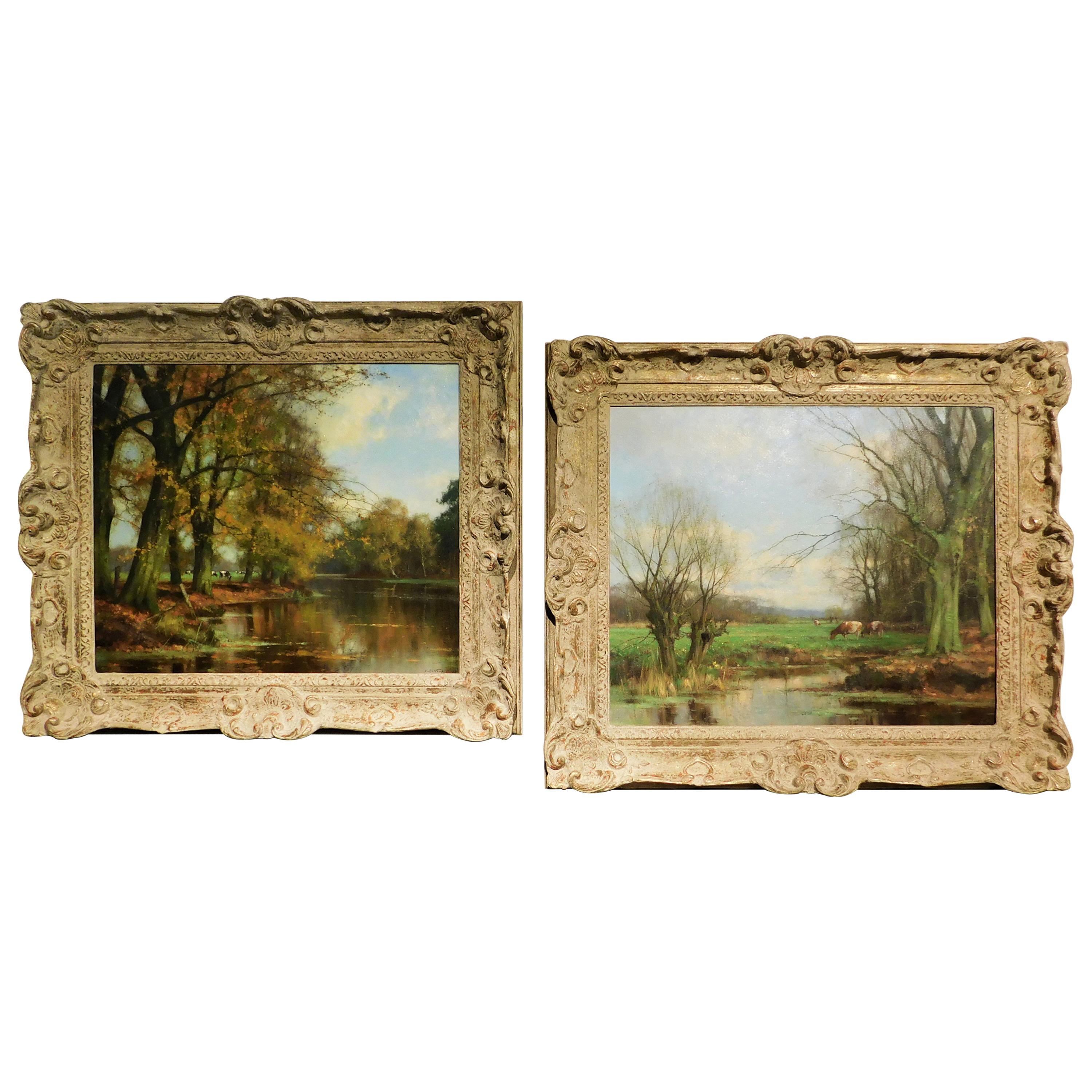 Dutch Artist Jan Holtrop, Pair of Oil on Canvas Paintings For Sale