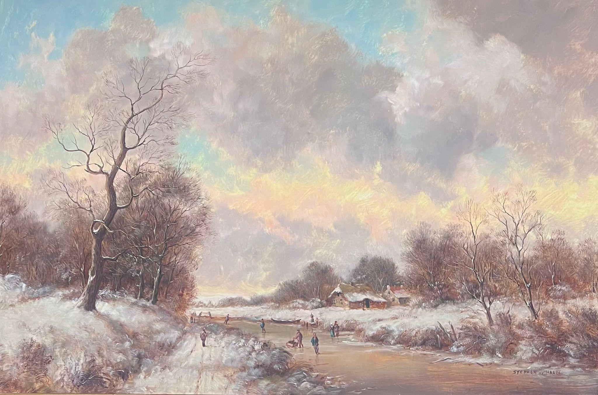 Classical Dutch Winter Scene
signed, 20th century
oil on canvas, framed
canvas: 22.5 x 30 inches
framed: 24 x 36 inches
provenance: private collection, UK
condition: overall very good and sound condition; due to the fragility of frames we cannot