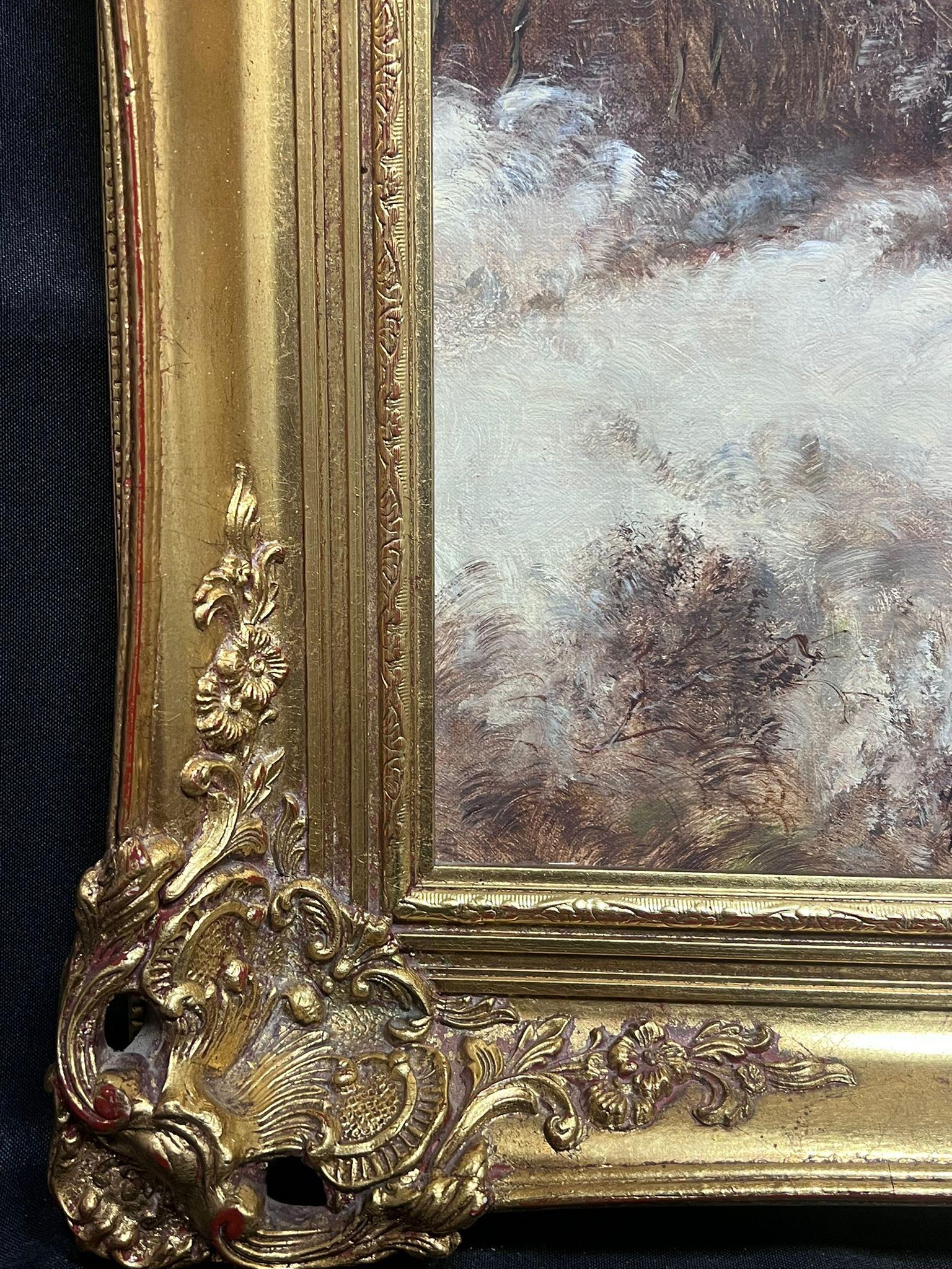 Classic Dutch Winter Scene Figures Large Oil Painting Signed & Gilt Framed en vente 3