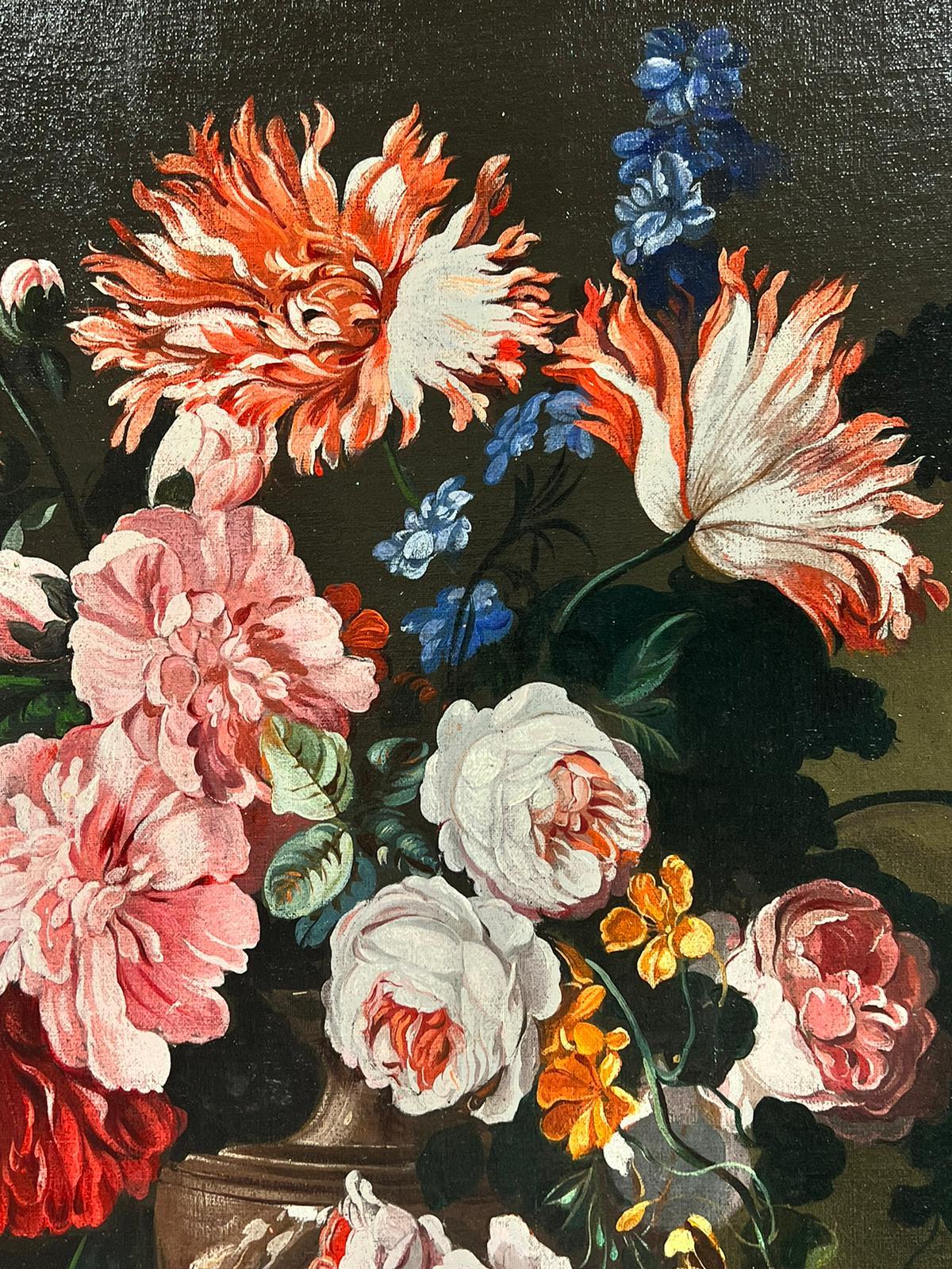 Natura morta classica Vaso di fiori su tavolo firmata originale Pittura ad olio olandese - Painting Antichi maestri di Dutch artist