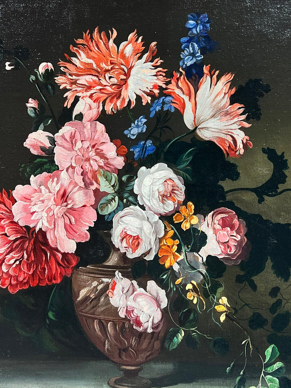 Natura morta classica Vaso di fiori su tavolo firmata originale Pittura ad olio olandese 2