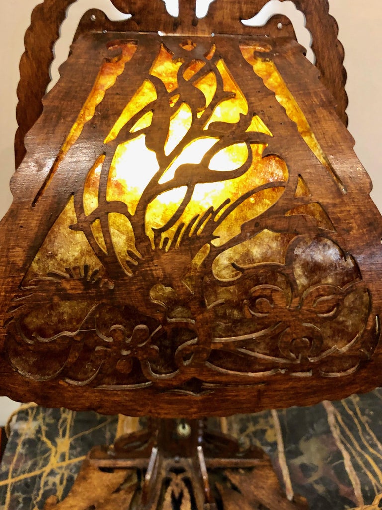 Dutch Arts and Crafts, Amsterdam School, Scroll Cut, Birch Lamp Mica ...