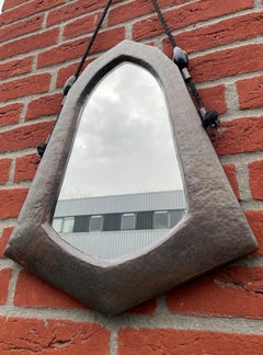 Dutch Arts & Crafts Hand Hammered Copper Wall Mirror of Practical Size, 1910s