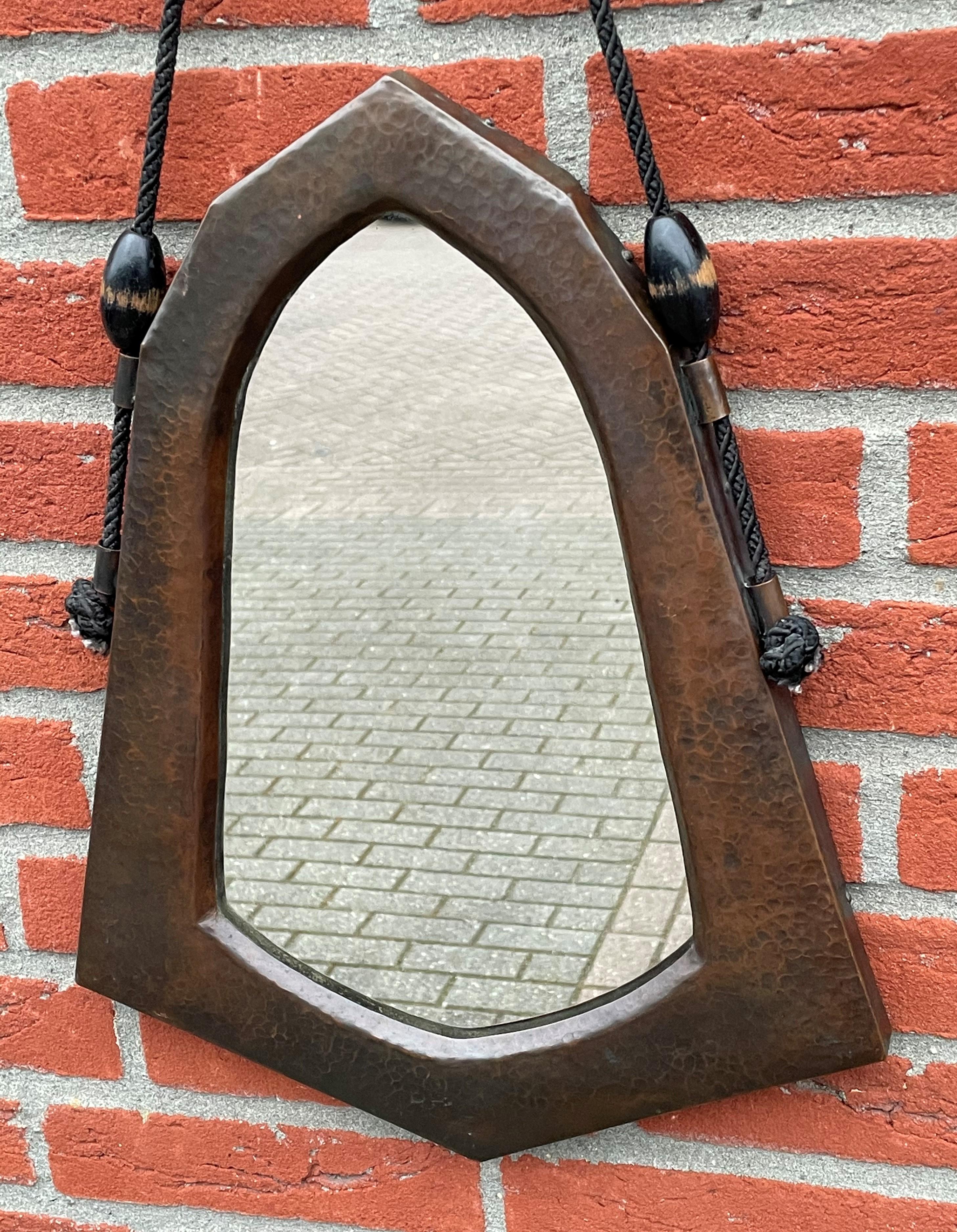 20th Century Dutch Arts & Crafts Hand Hammered Copper Wall Mirror of Practical Size, 1910s