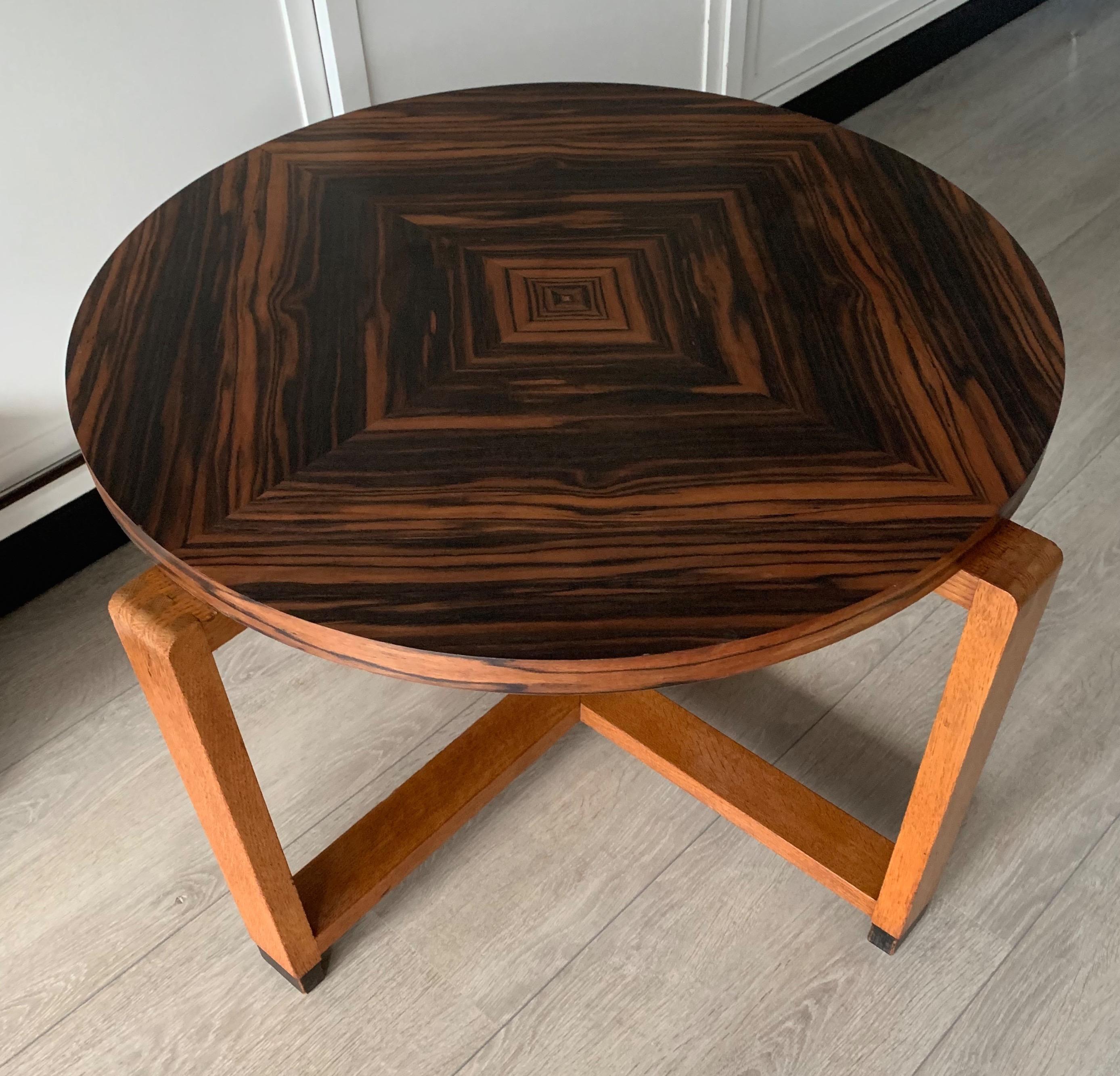 20th Century Unique Oak Coffee Table w. Stunning Coromandel Geometric Design Top For Sale