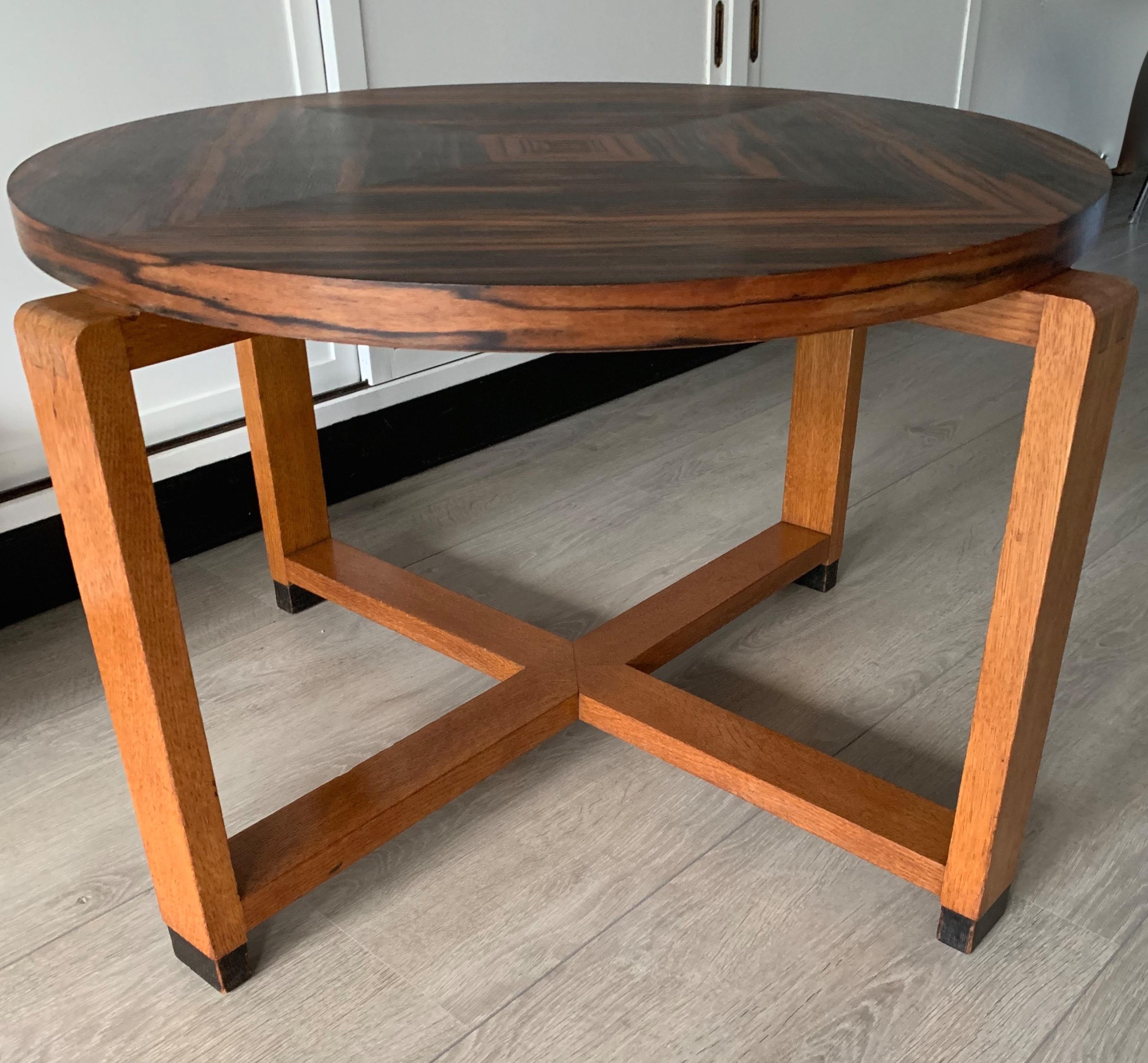 Wood Unique Oak Coffee Table w. Stunning Coromandel Geometric Design Top For Sale