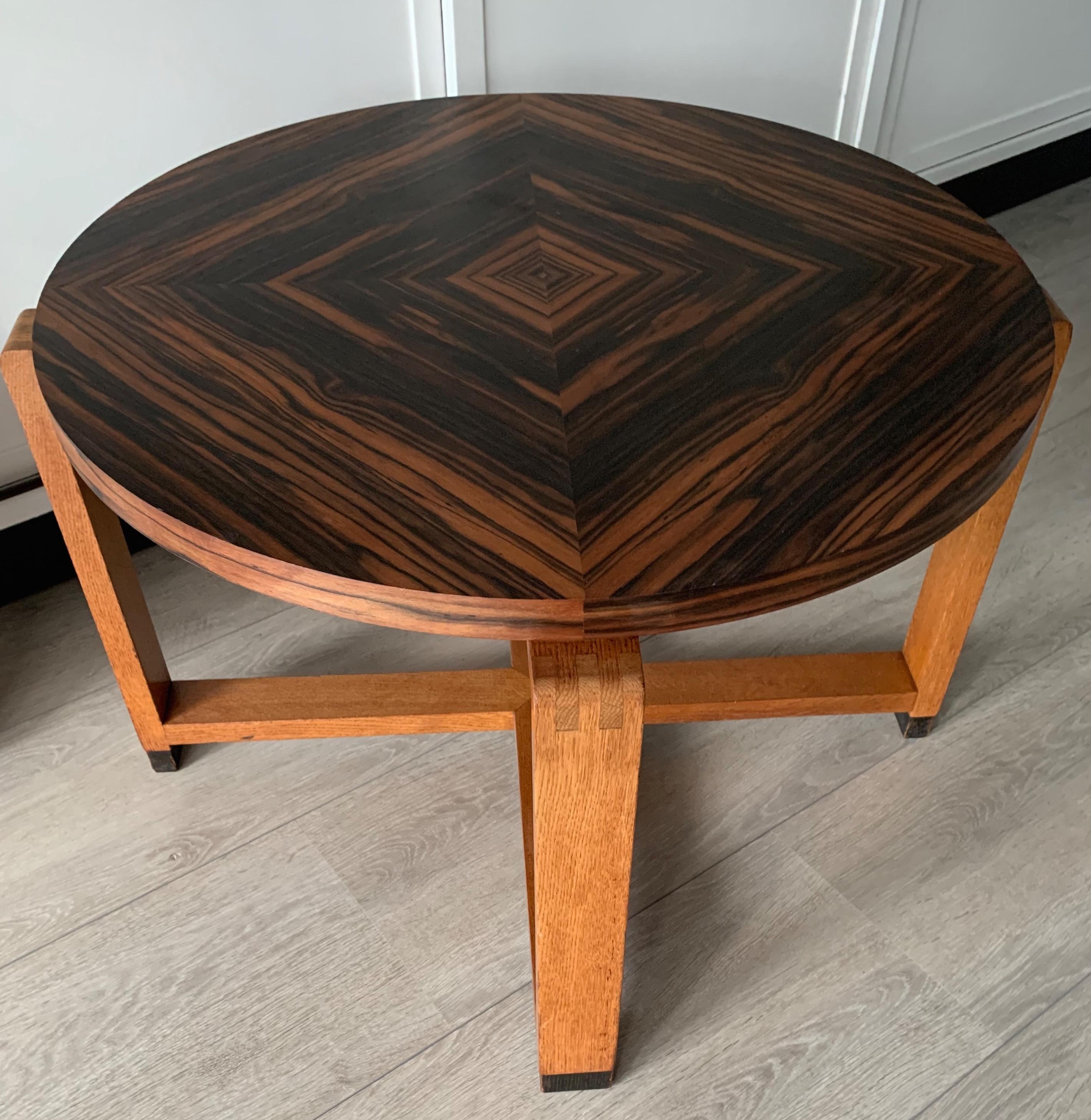 Unique Oak Coffee Table w. Stunning Coromandel Geometric Design Top For Sale 1