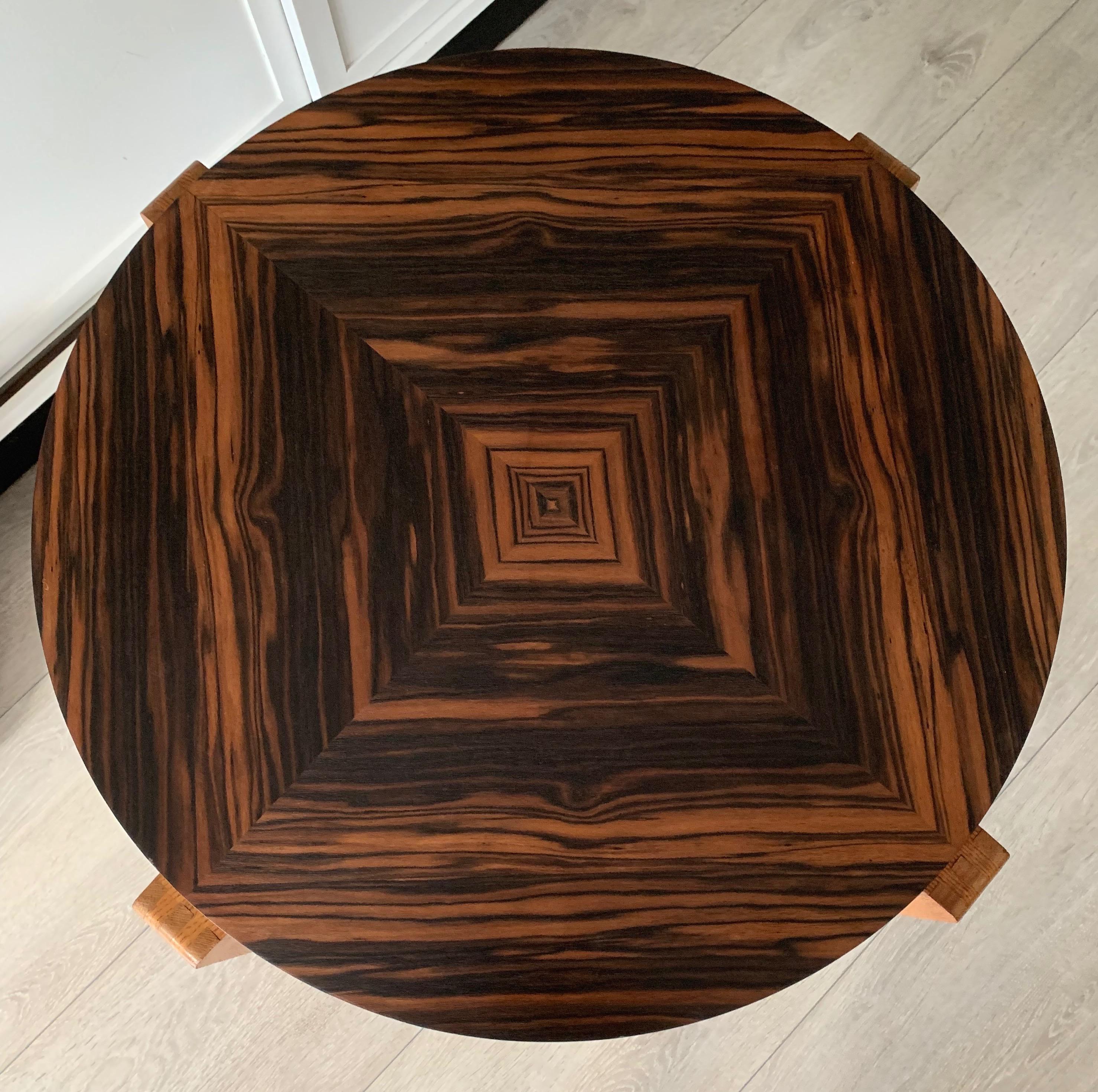 Unique Oak Coffee Table w. Stunning Coromandel Geometric Design Top For Sale 2