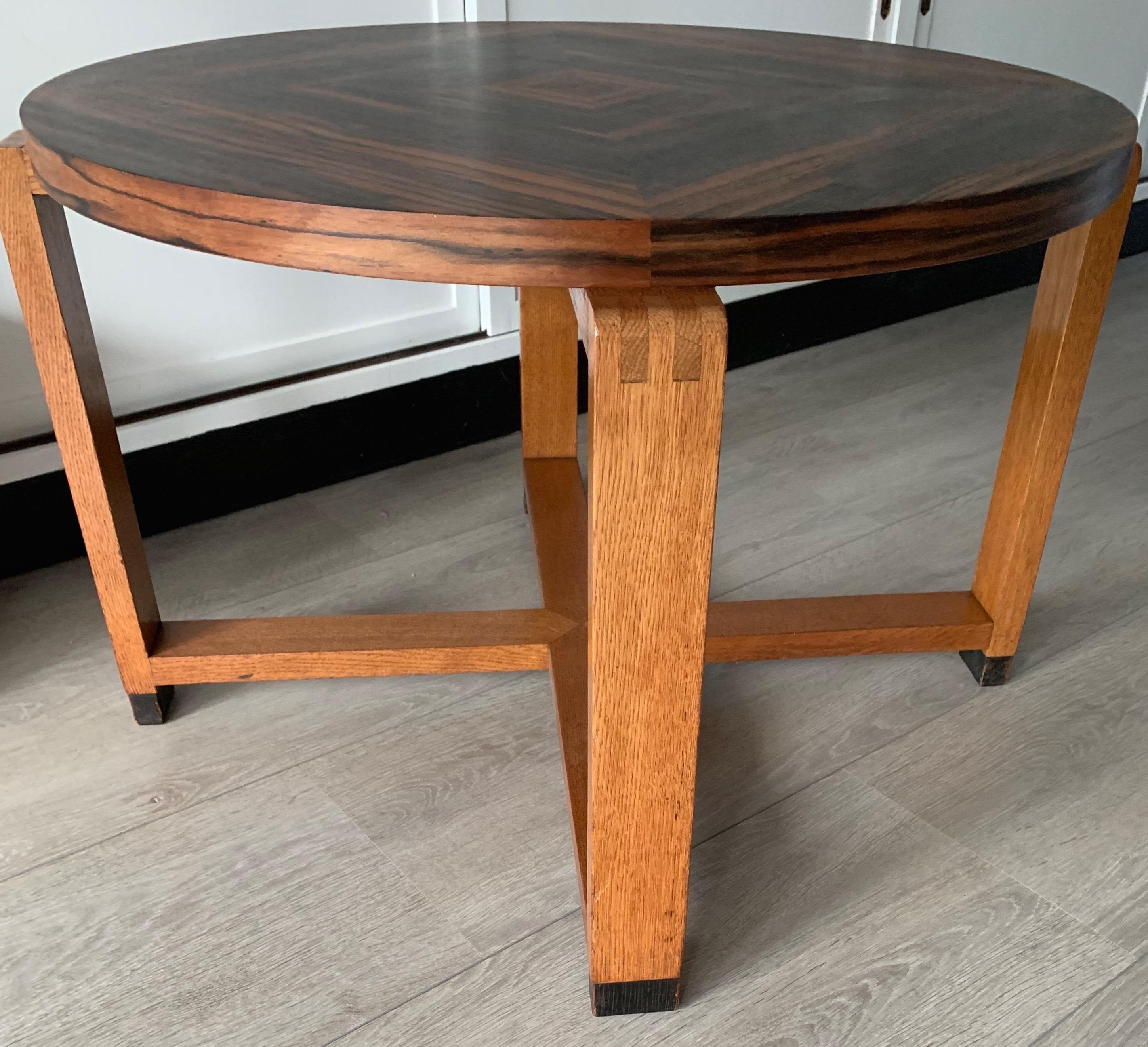 Unique Oak Coffee Table w. Stunning Coromandel Geometric Design Top For Sale 3