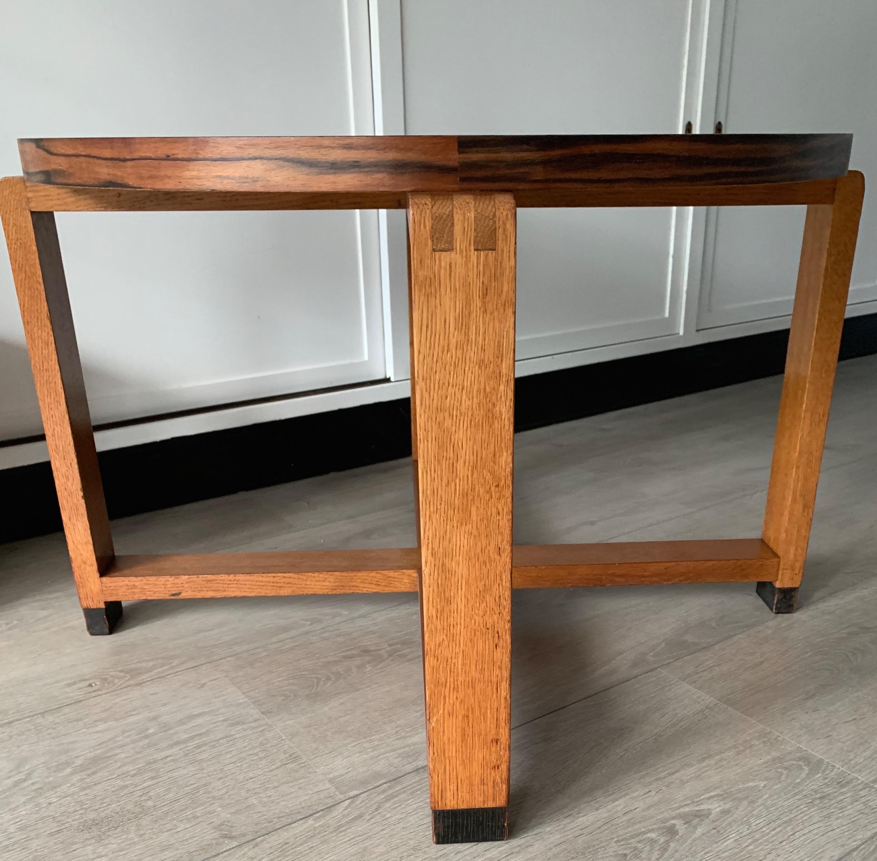 Unique Oak Coffee Table w. Stunning Coromandel Geometric Design Top For Sale 4